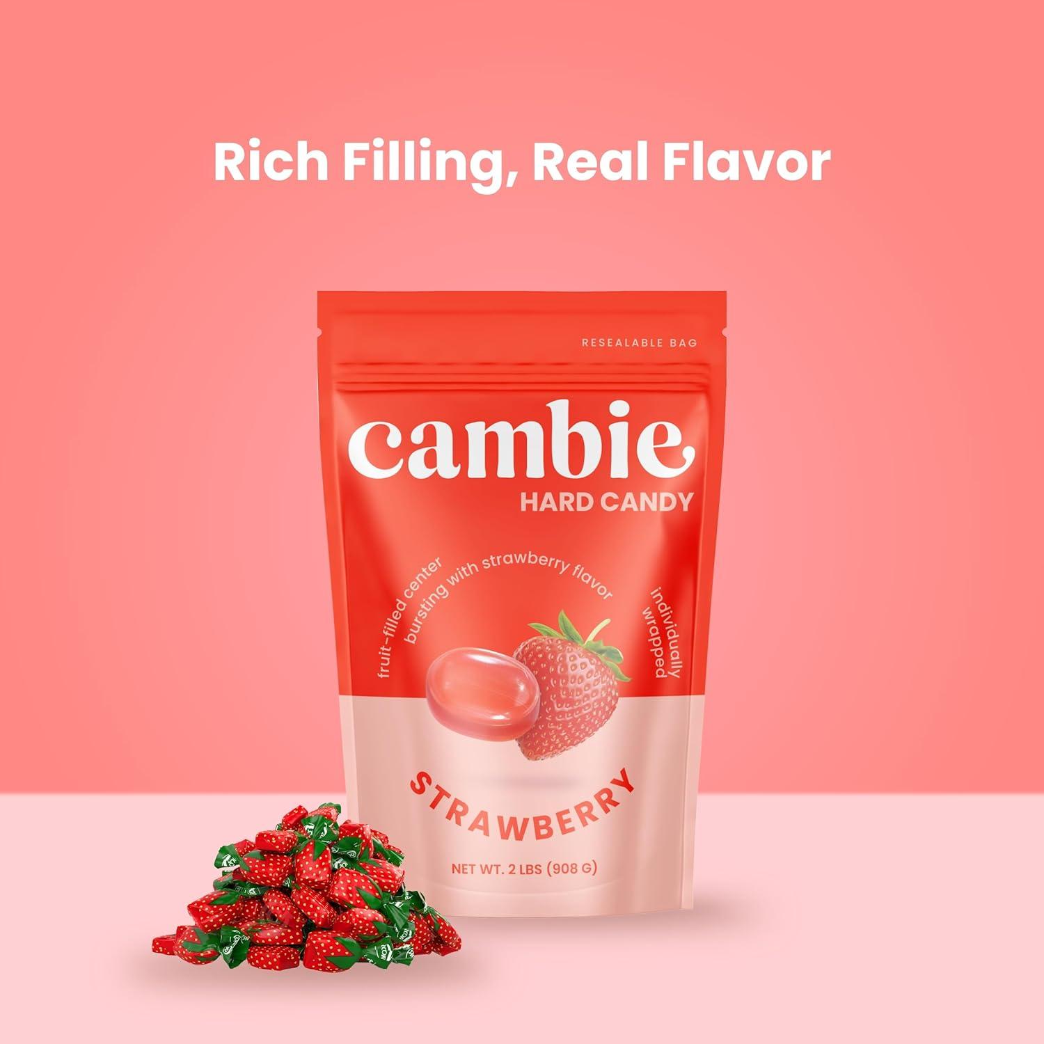Strawberry Filled Hard Candy - Individually Wrapped Strawberry Bon Bons Candy 2 Pound Bulk Bag (Approx. 130 Pieces) - Holiday Candy with Soft Fruit Filled Center