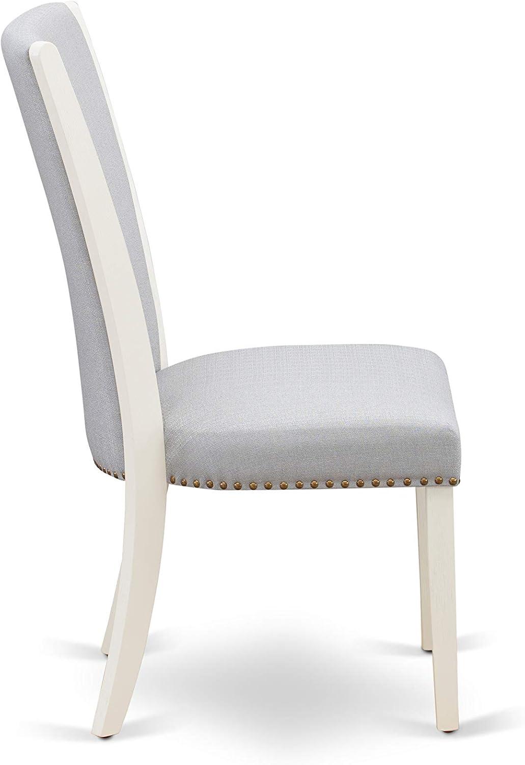 Verona Linen White Wood Frame Upholstered Chair with Gray Linen Fabric Seat with Nail Head & Stylish Back - Set of 2