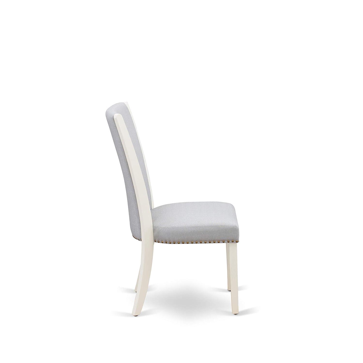 Verona Linen White Wood Frame Upholstered Chair with Gray Linen Fabric Seat with Nail Head & Stylish Back - Set of 2