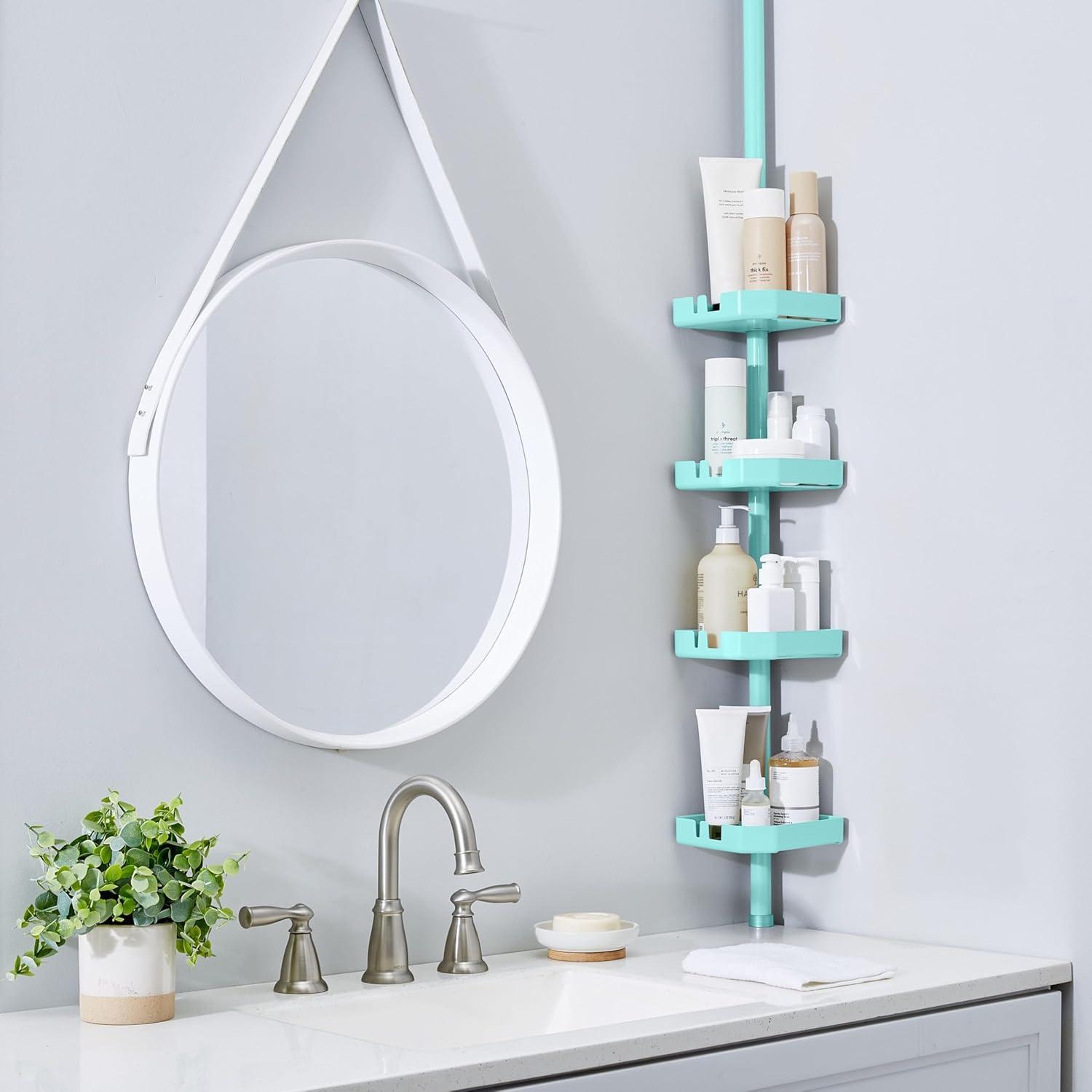 Bath Bliss Organizador de Ducha de Plástico con Esquina de Tensión de 4 Niveles en Seaglass