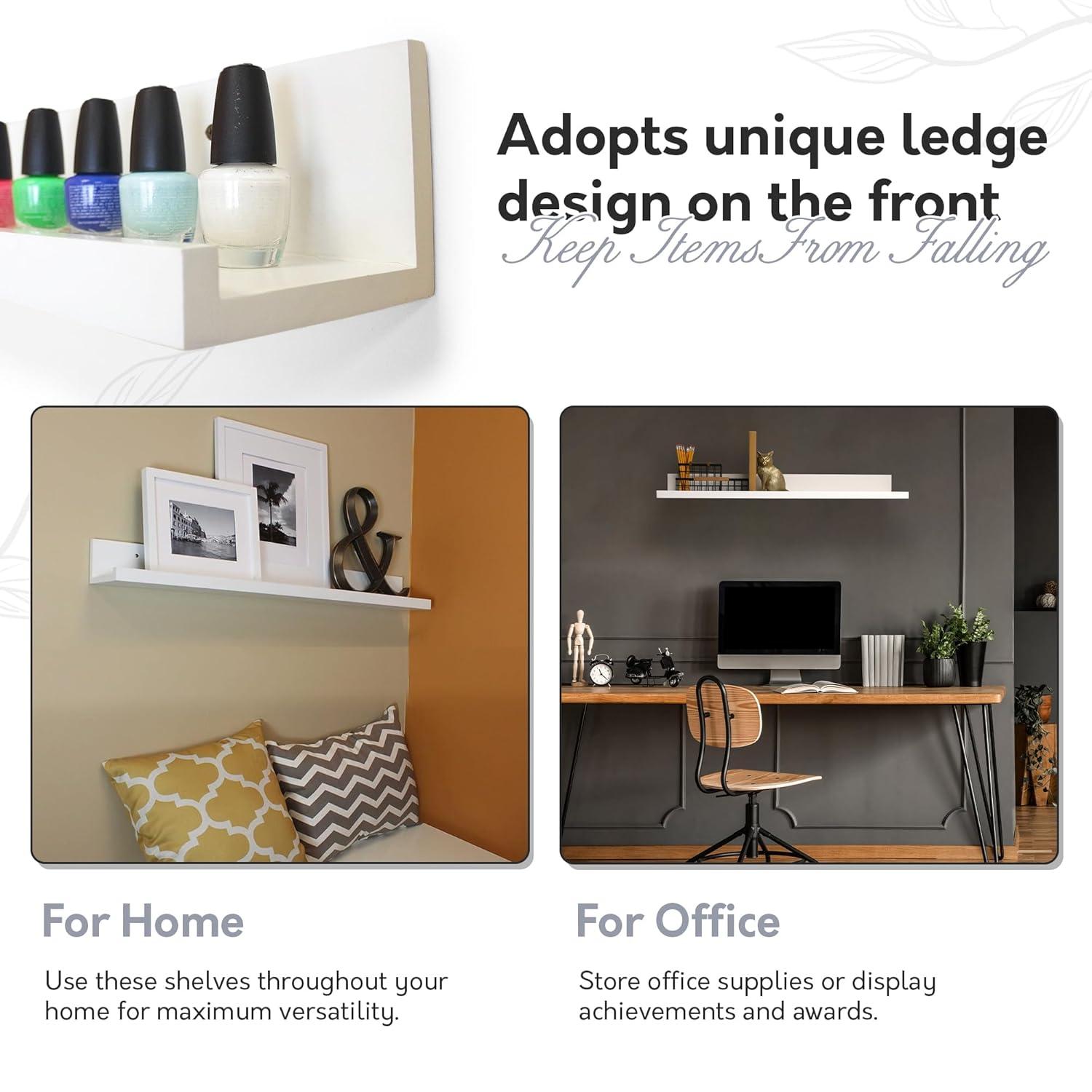 InPlace 48" x 4.5" Picture Ledge Wall Shelf White: Modern Floating Photo Display, MDF, Includes Mounting Hardware