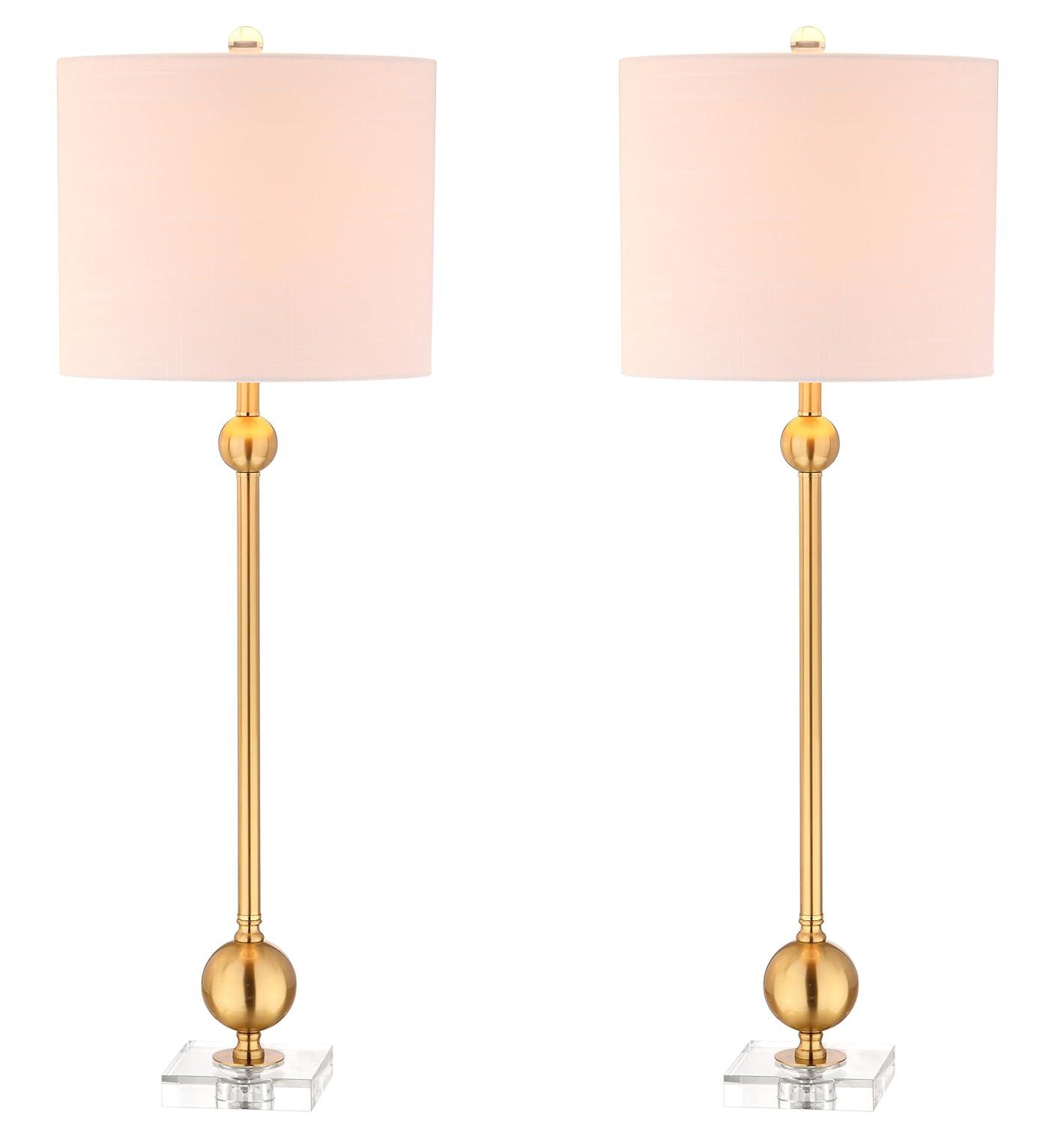 JONATHAN Y JYL2010A-SET2 Set of 2 Table Lamps Hollis 34" Metal LED Table Lamp Modern Contemporary Glam Bedside Desk Nightstand Lamp for Bedroom Living Room Office College Bookcase, Brass