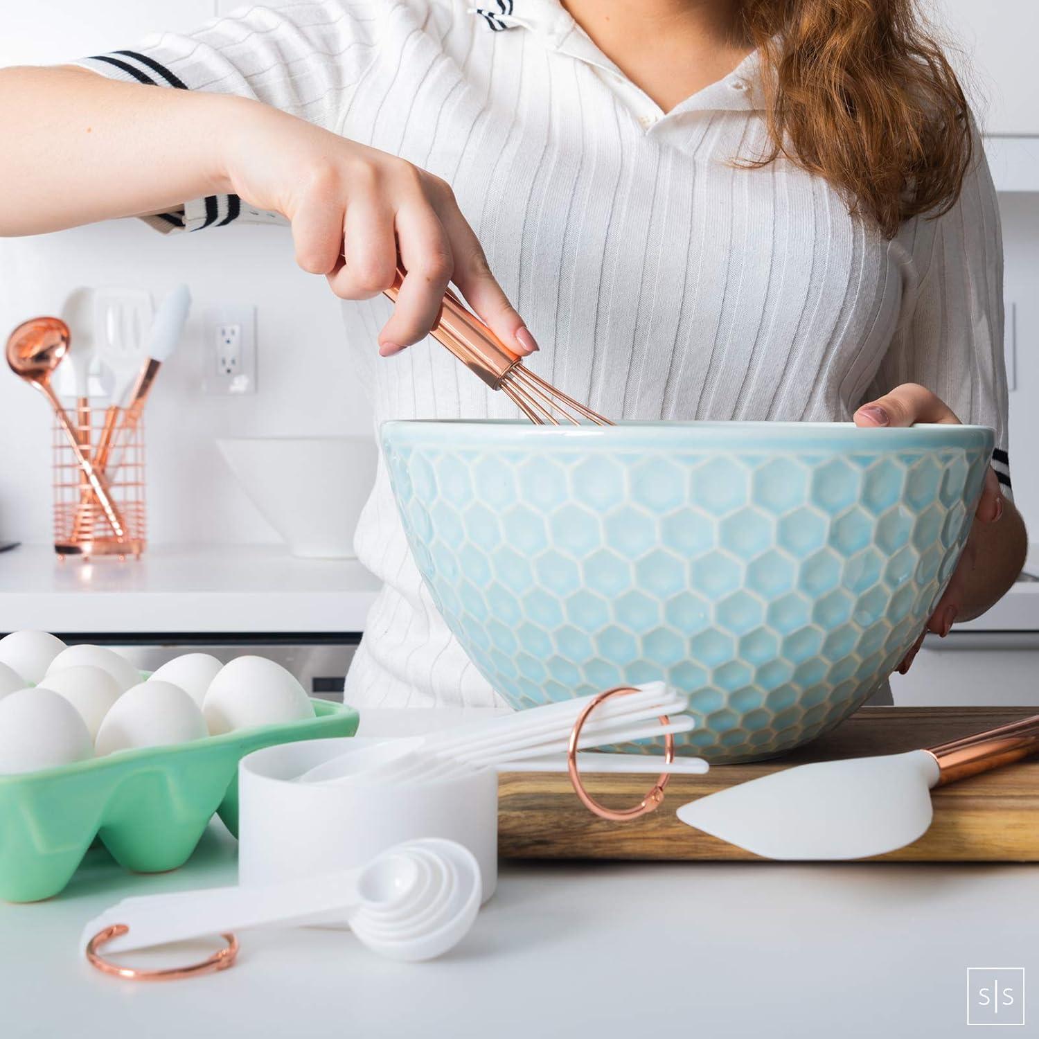 Styled Settings White Silicone & Copper Kitchen Utensils Set with Holder