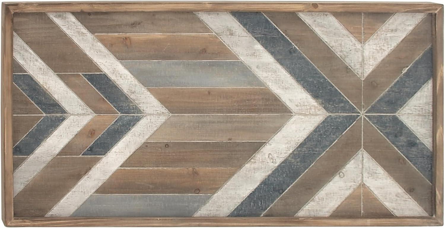 DecMode Farmhouse Distressed Rectangular Wood Wall Décor with Multi Colored Geometric Pattern, 46"W x 23"H