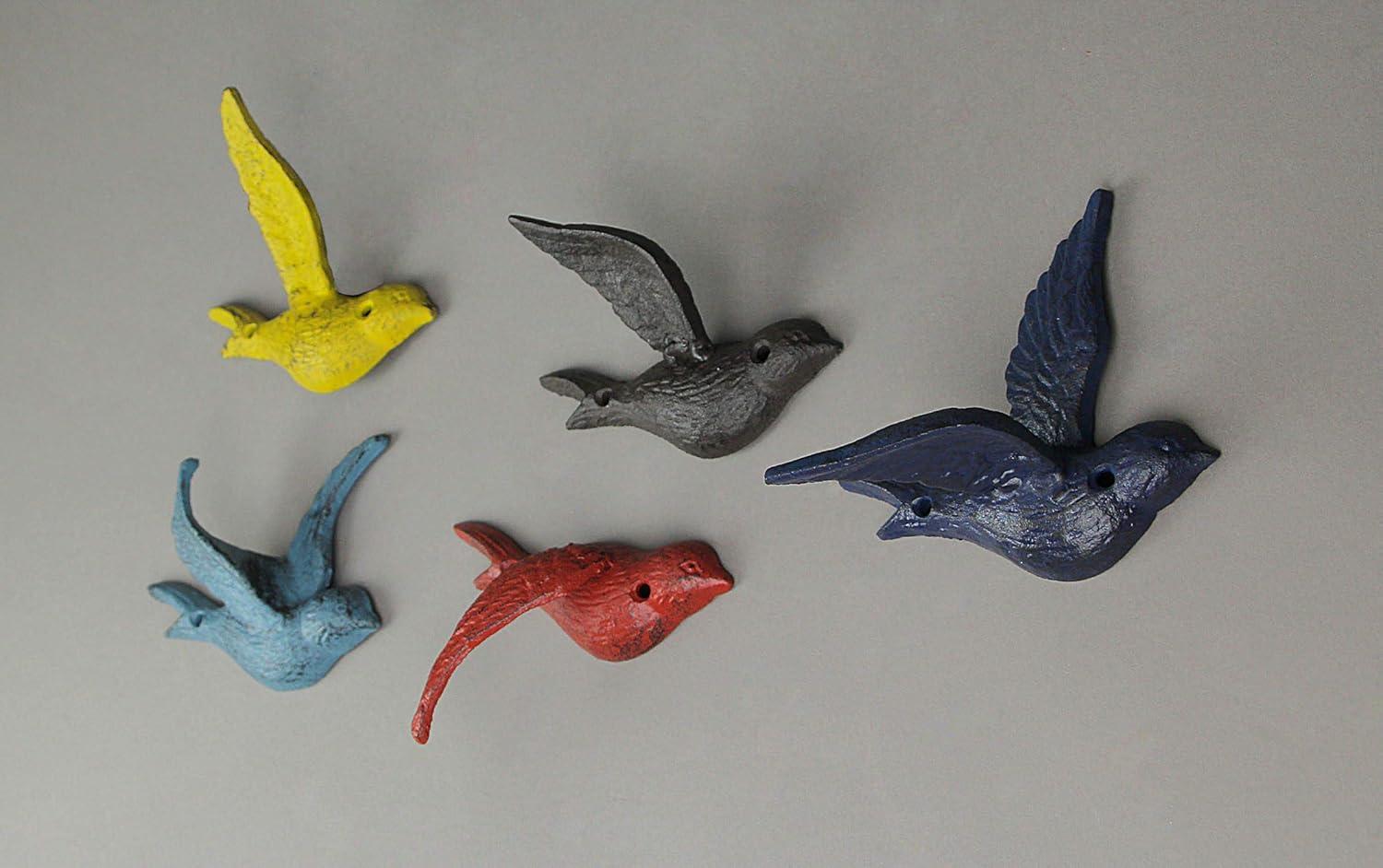 Zeckos Colorful Cast Iron Flying Bird Decorative Wall Décor Set of 5
