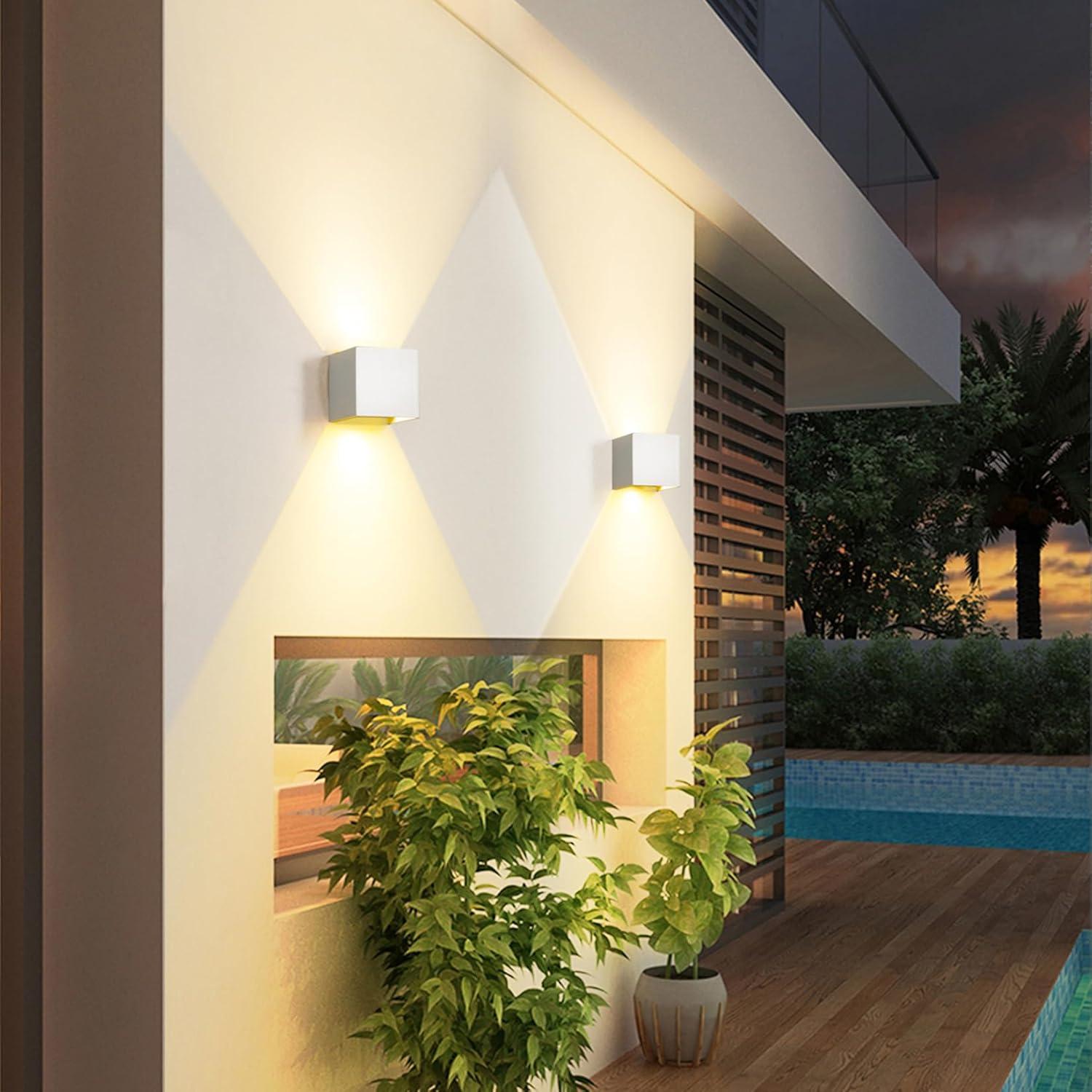 4 PCS LED 12W Outdoor Wall Lights Sconces Exterior/Interior Up and Down Lights IP65 Waterproof Modern Outdoor Lighting Fixtures Square Aluminum Exterior Wall Mount Light White 3000K Warm Lights