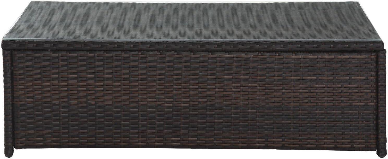 Palm Harbor Outdoor Wicker Coffee Table - Brown - Crosley: Steel Frame, Tempered Glass Top, UV & Weather-Resistant