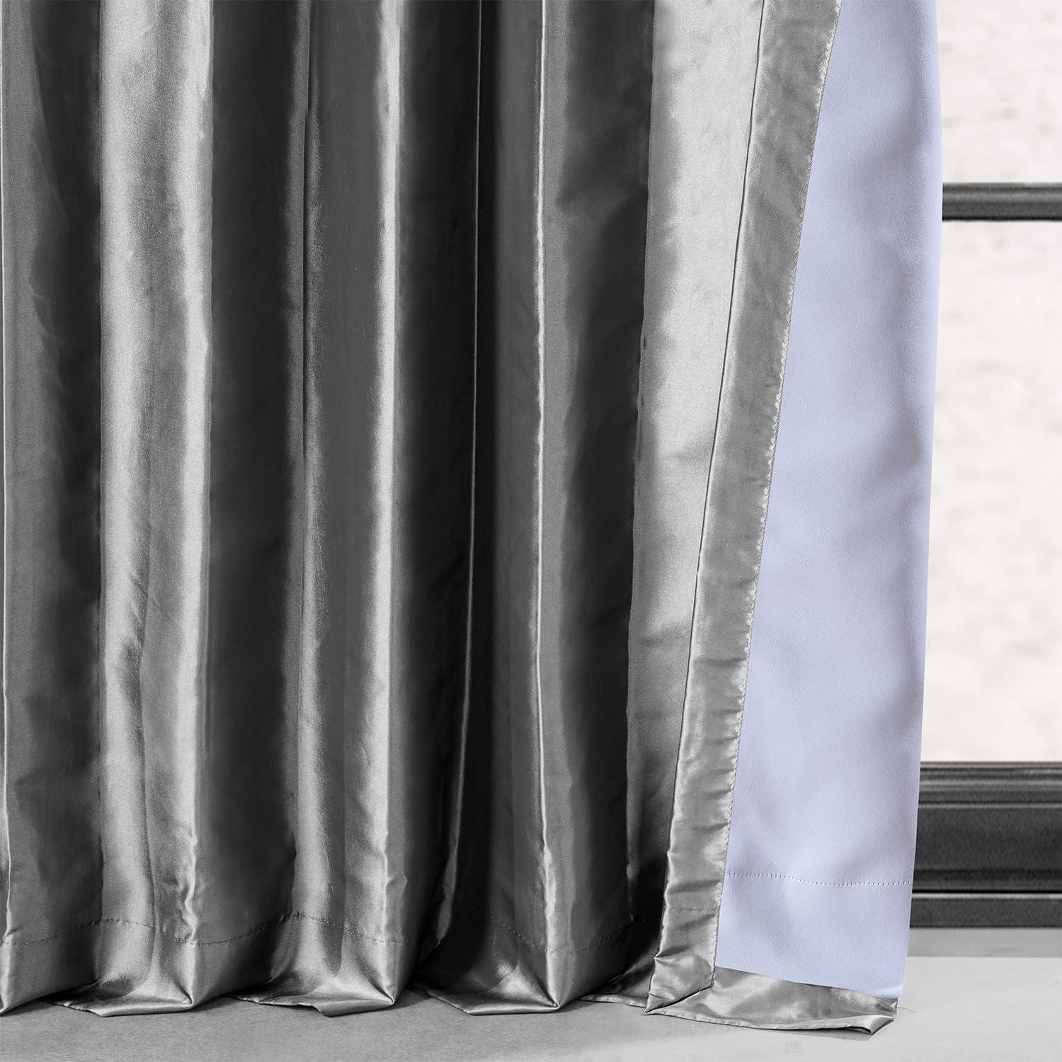 Graphite Blackout Faux Silk Taffeta Curtain (1 Panel), Graphite, 50W X 108L