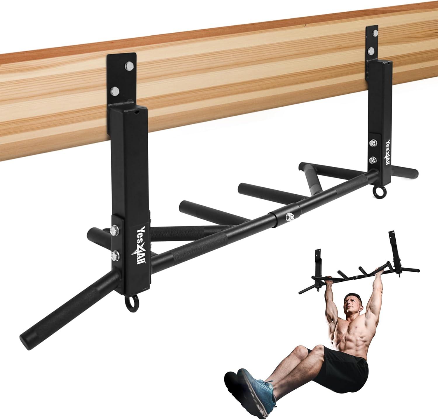 Yes4All Joist Mount / Multi Grips Chin Up Bar, Black, Single