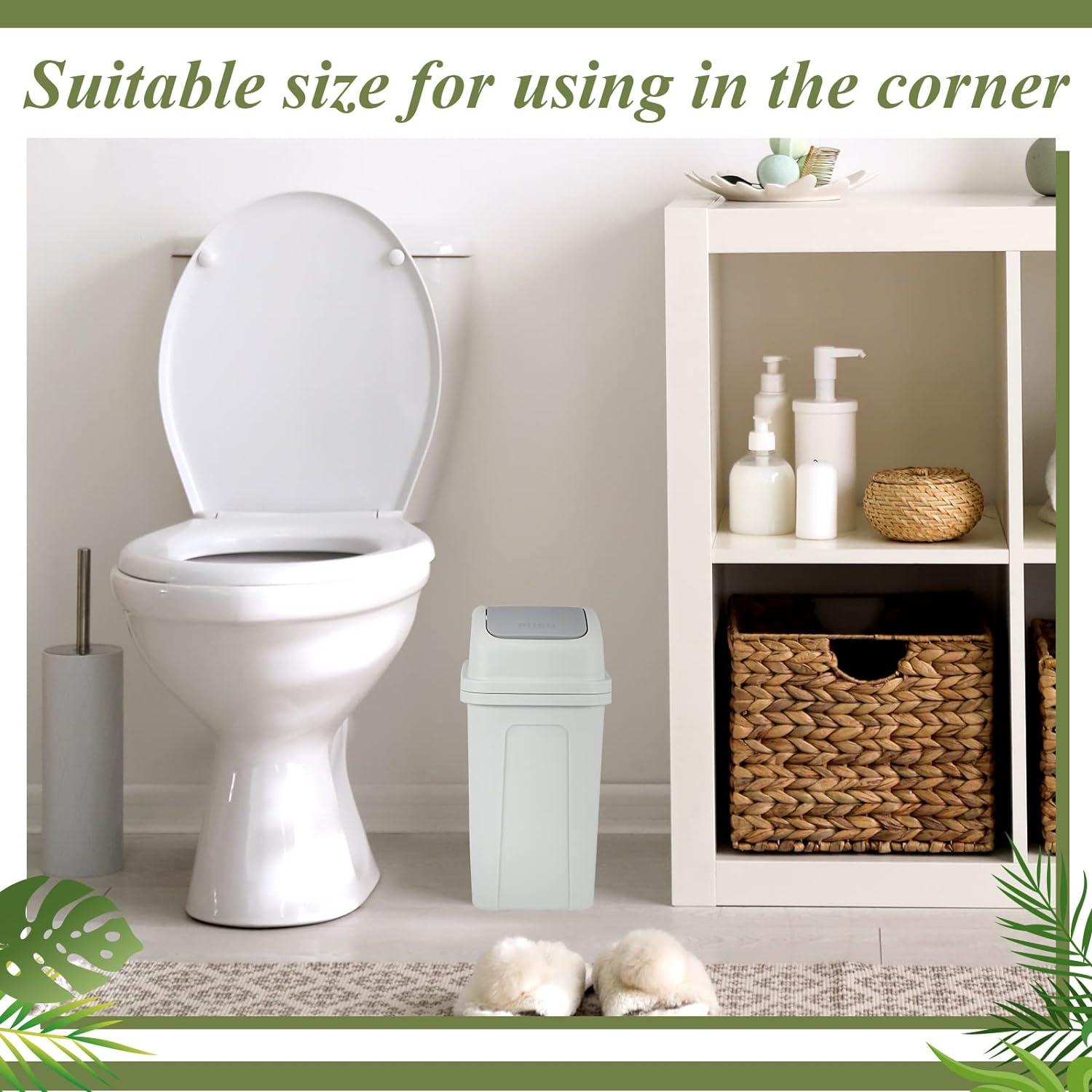 2 Pcs Bathroom Trash Can with Swing Lid Small Garbage Can Plastic Bathroom Trashcan Garbage Bin for Kitchen Waste Bedroom Room Outdoor (Green and Beige, 2.6 Gallon)