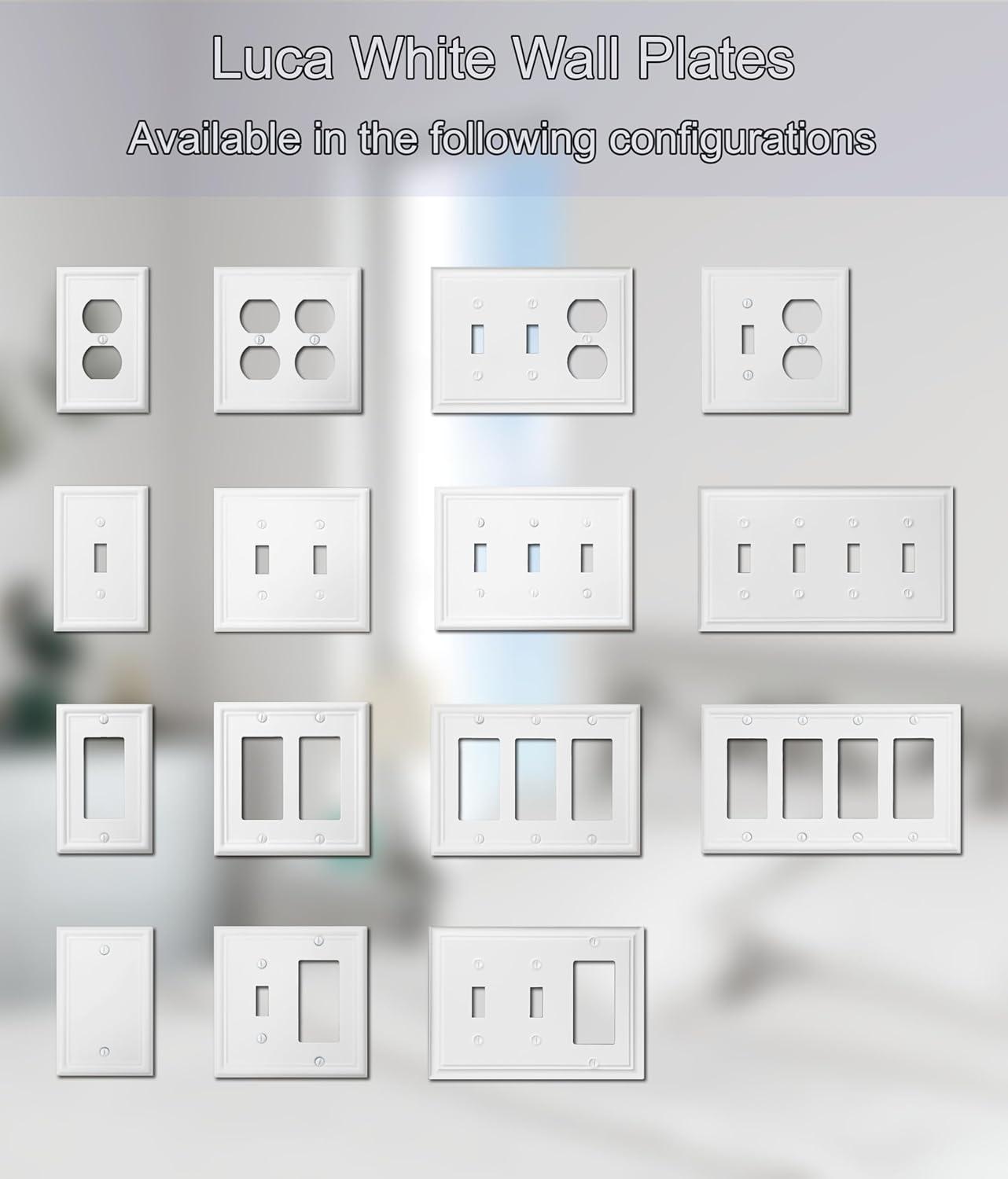 Modern Decorative Wall Plate Switch Plate Outlet Cover, Vintage Retro Wood Grain Design(Single Toggle-4 Pack, White)