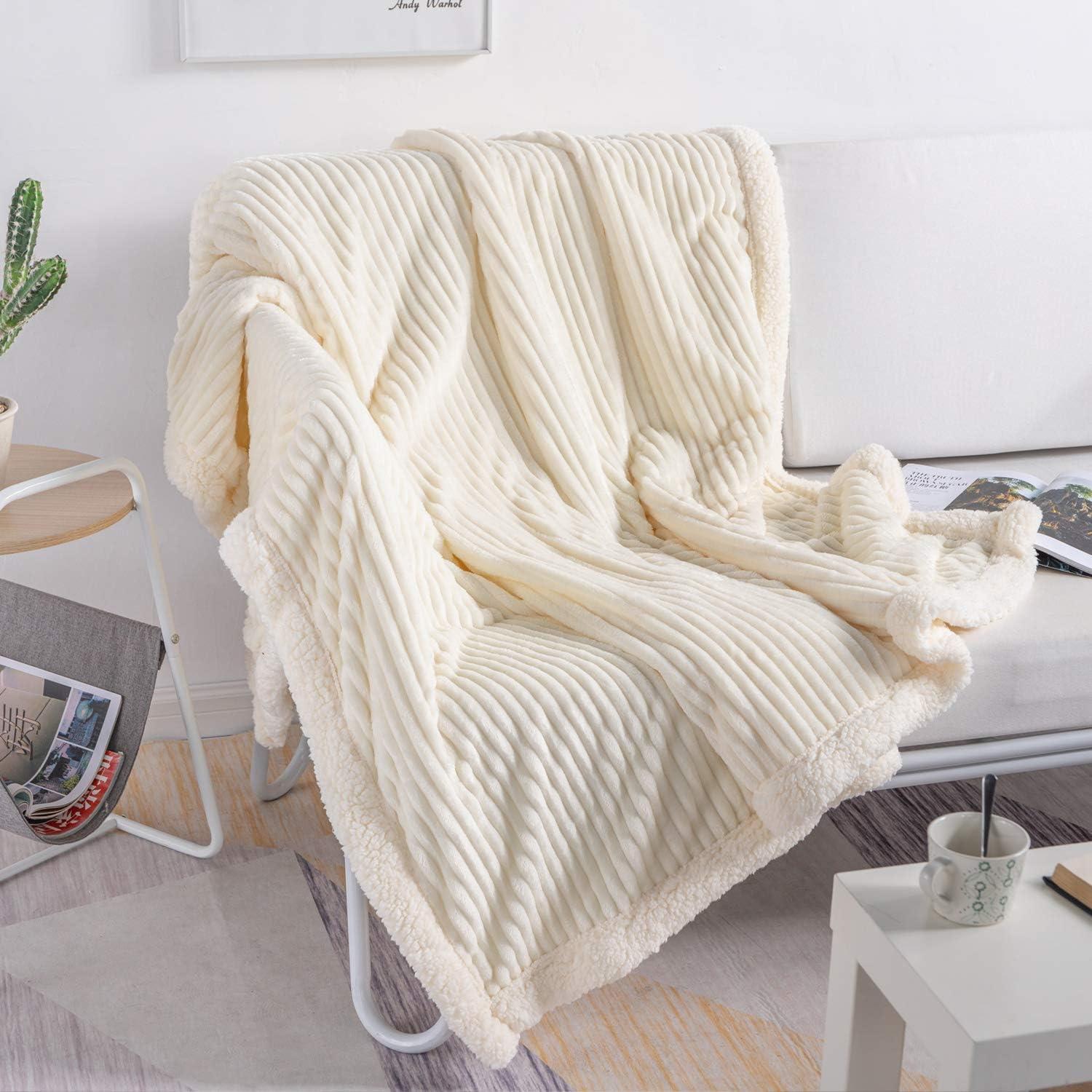 DISSA Sherpa Fleece Blanket Soft Grey and White Throw Blanket Cozy Plush Blankets for Couch Sofa Bed,51"x63"