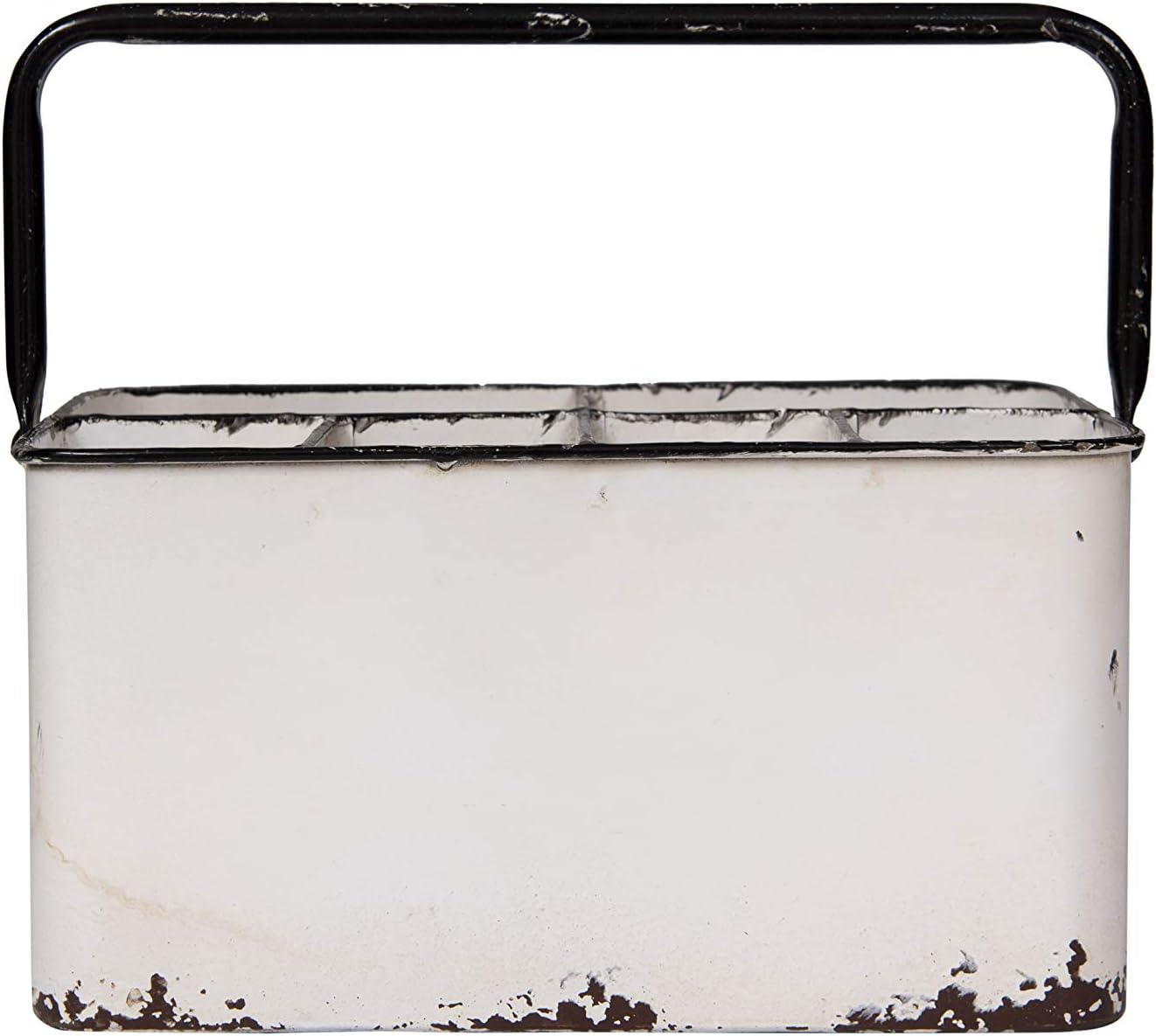 Hokku Designs Distressed White Metal Caddy With 6 Compartments