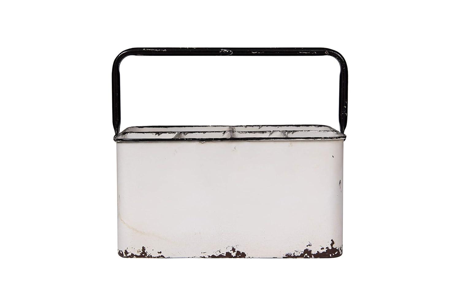 Hokku Designs Distressed White Metal Caddy With 6 Compartments
