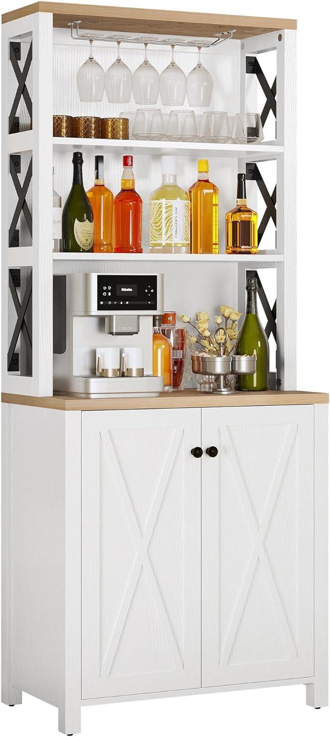 Moasis Bar Cabinet for Liquor and Glasses Dining Kitchen Cabinet with Wine Rack White