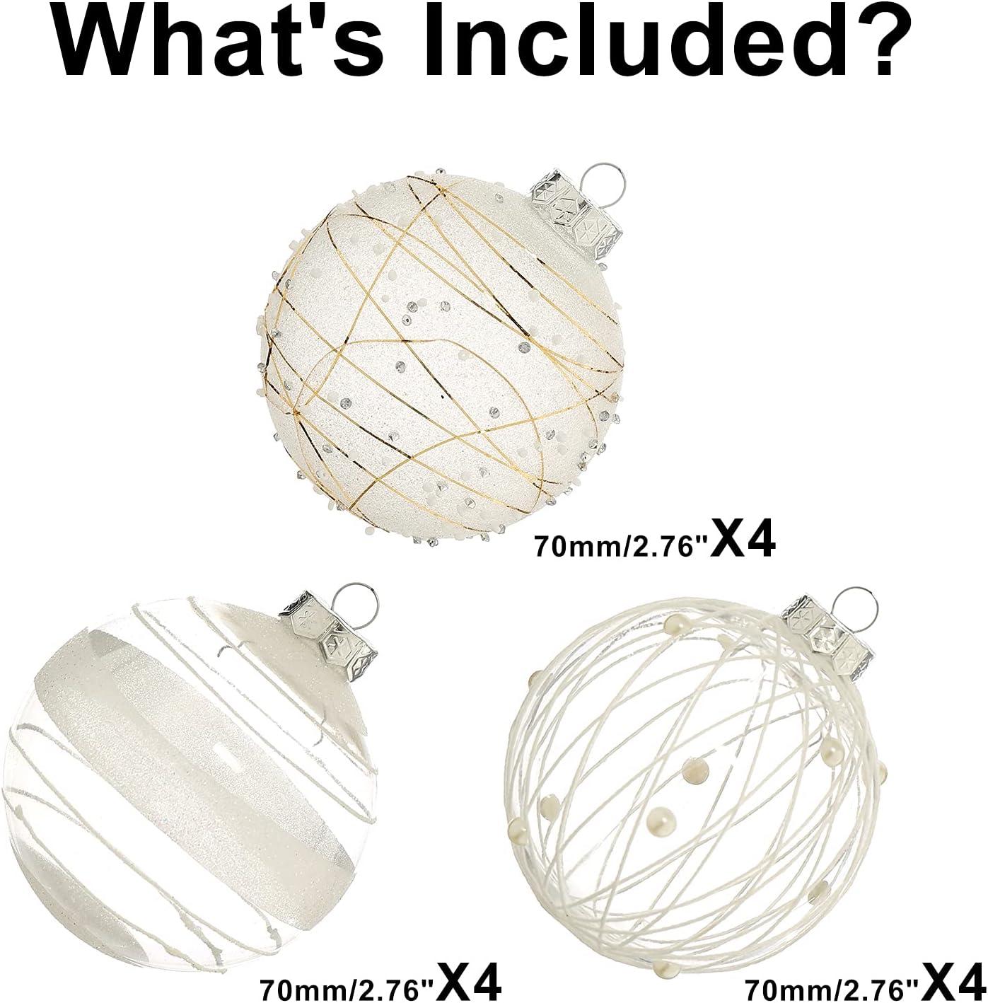 White Shatterproof Plastic Christmas Ball Ornaments Set of 12