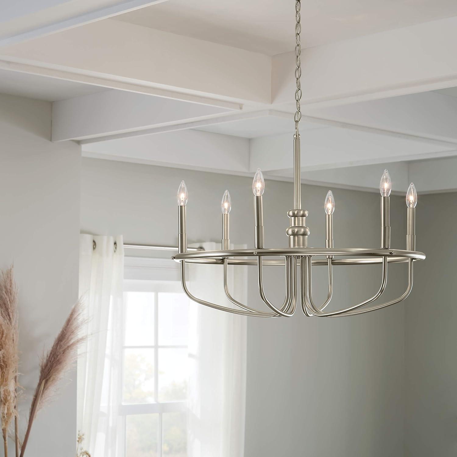 Brushed Nickel 6-Light Modern Candle Chandelier