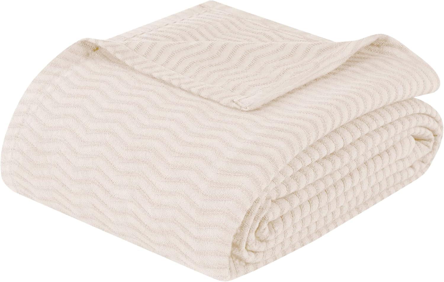 Ivory King Cotton Chevron Woven Blanket