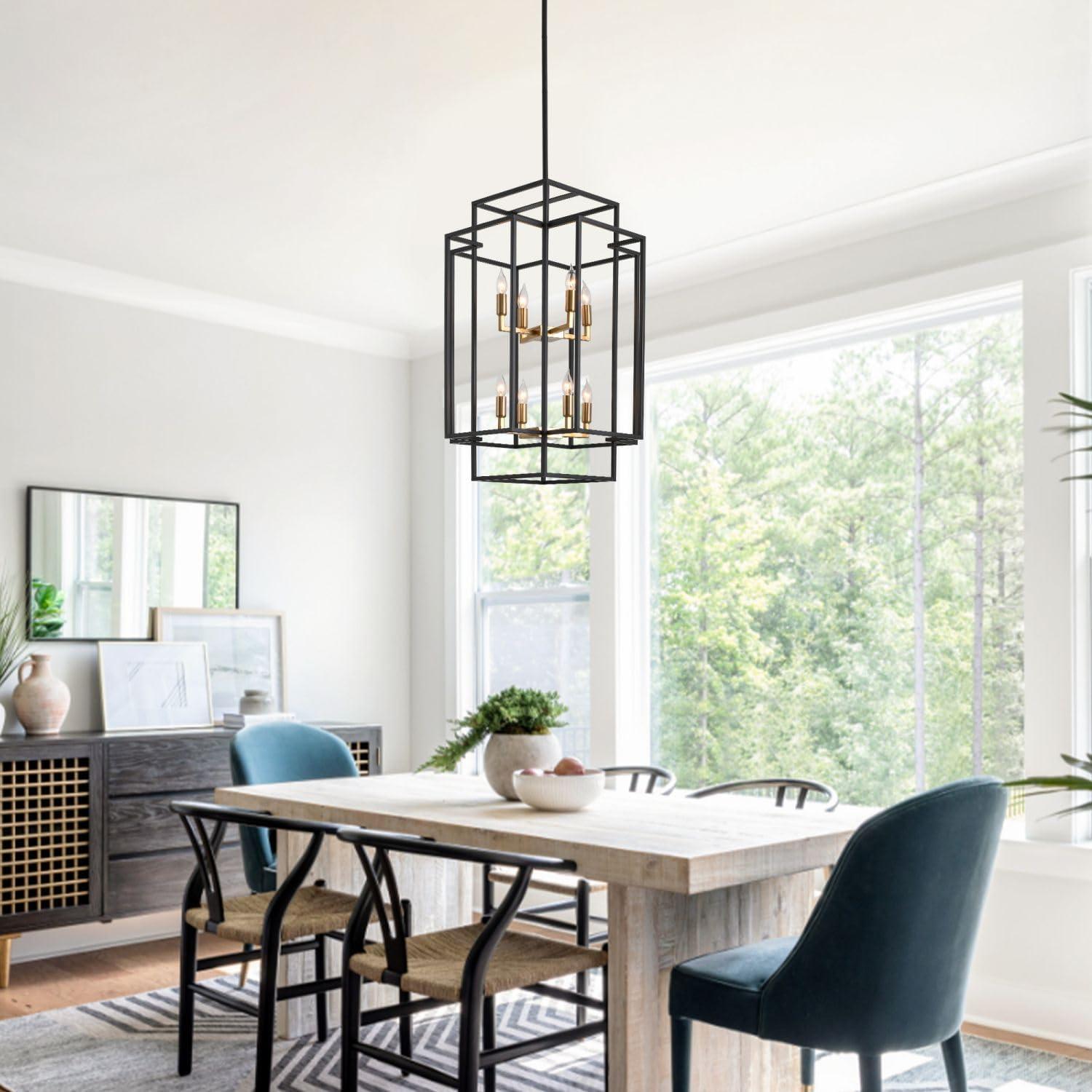 Magic Home Industrial Traditional Vantage 12/8/4 - Light Lantern Rectangle 3-Tier 2-Tier Chandelier Ceiling Mount E12 Adjustable Hanging Height Black Grey