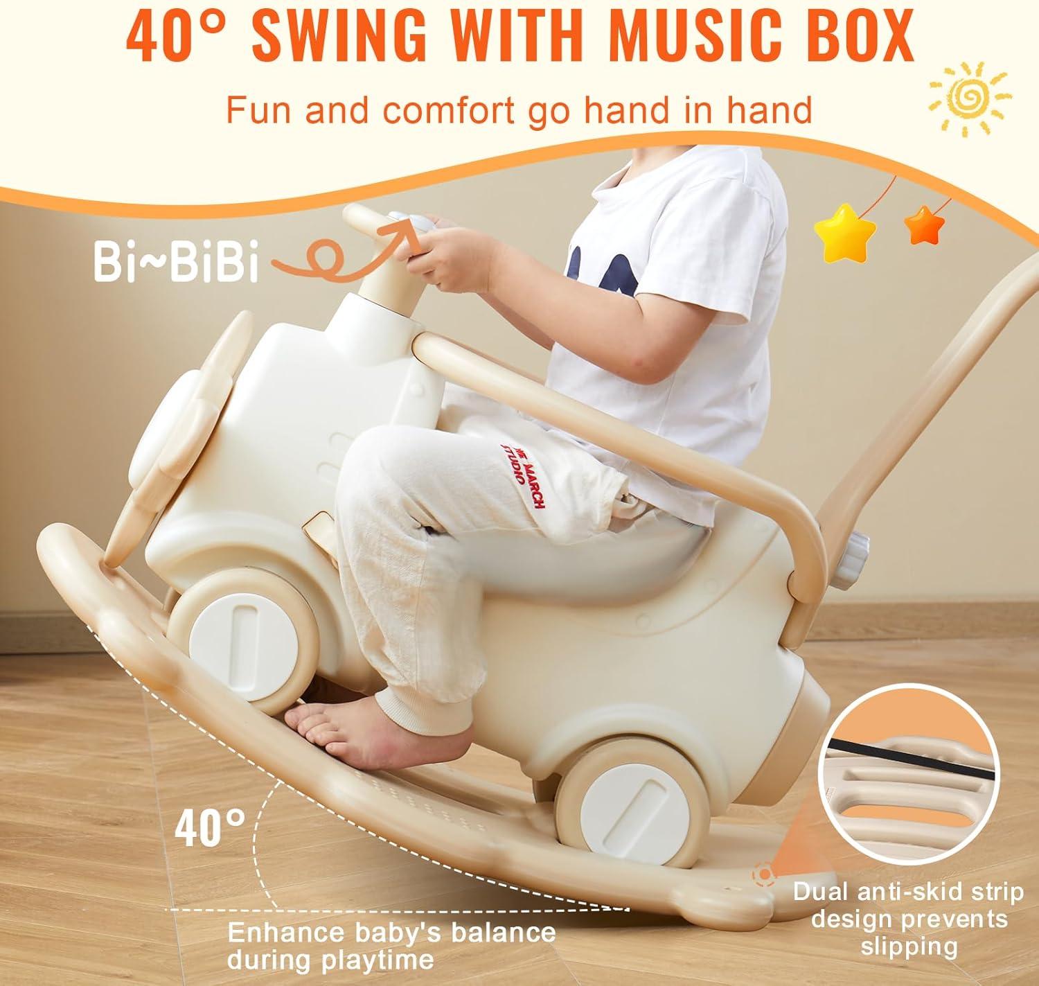 3 in 1 Rocking Horse for Toddlers 1-3 Years, Baby Rocking Horse with Detachable Balance Board and 4 Smooth Wheels, Support up to HDPE Material 80 lbs Kids Ride on Toy, 40 Swinging, White