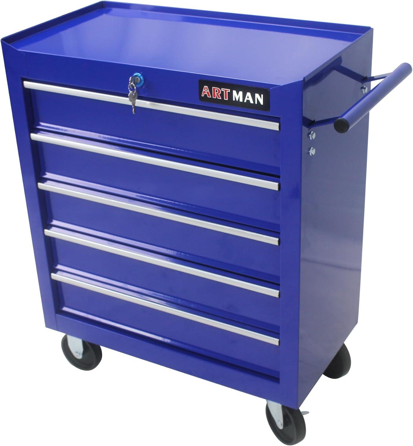 5 Large Drawers Tool Cart on Wheels,Rolling Tool Chest Tool Storage,Drawers Rolling Tool Trolley Organizer Tool Case for Garage, Warehouse, Workshop, Repair Shop (5 Large Drawers-29.3" H-Blue)