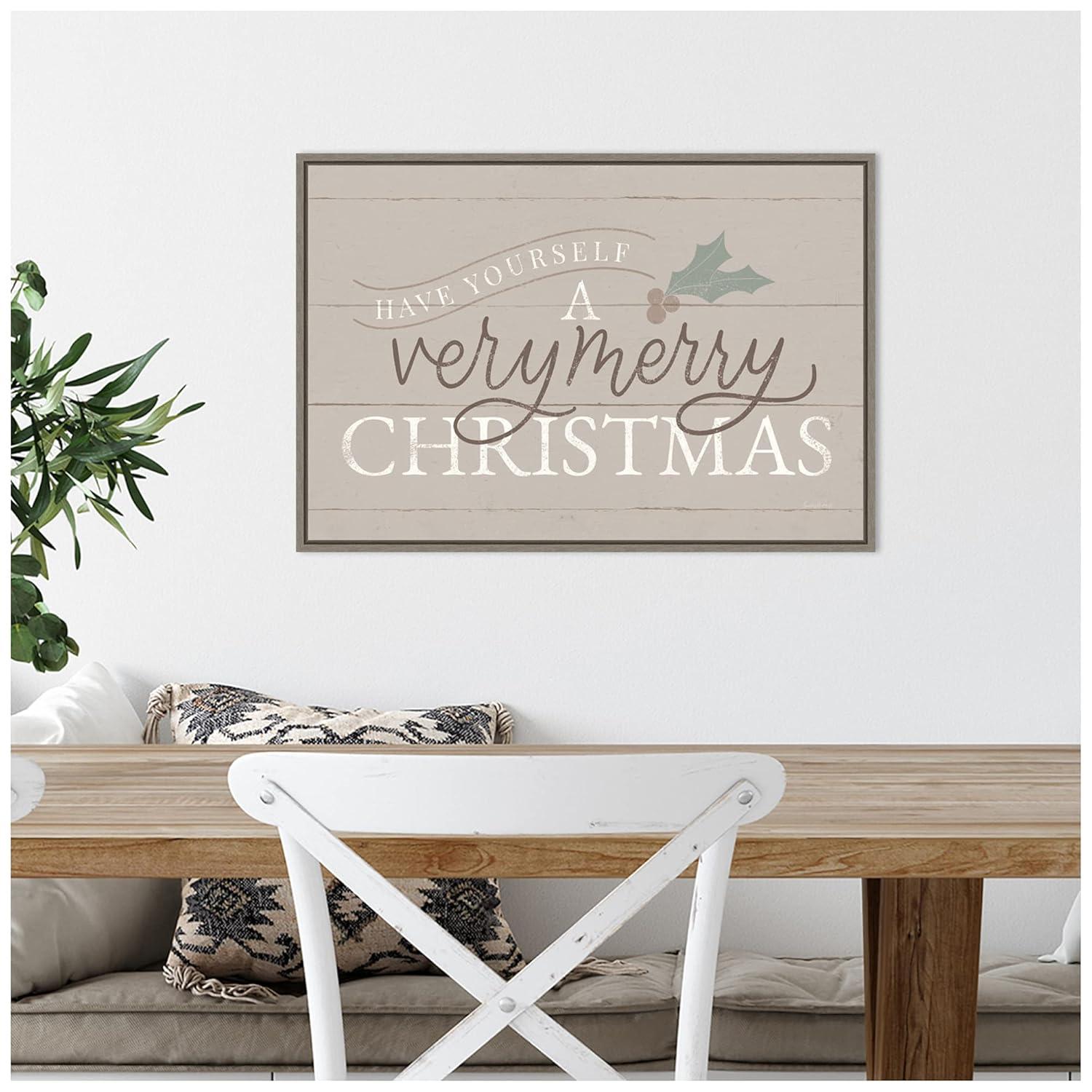 23" x 16" Vintage Christmas IV Neutral Framed Wall Canvas - Amanti Art