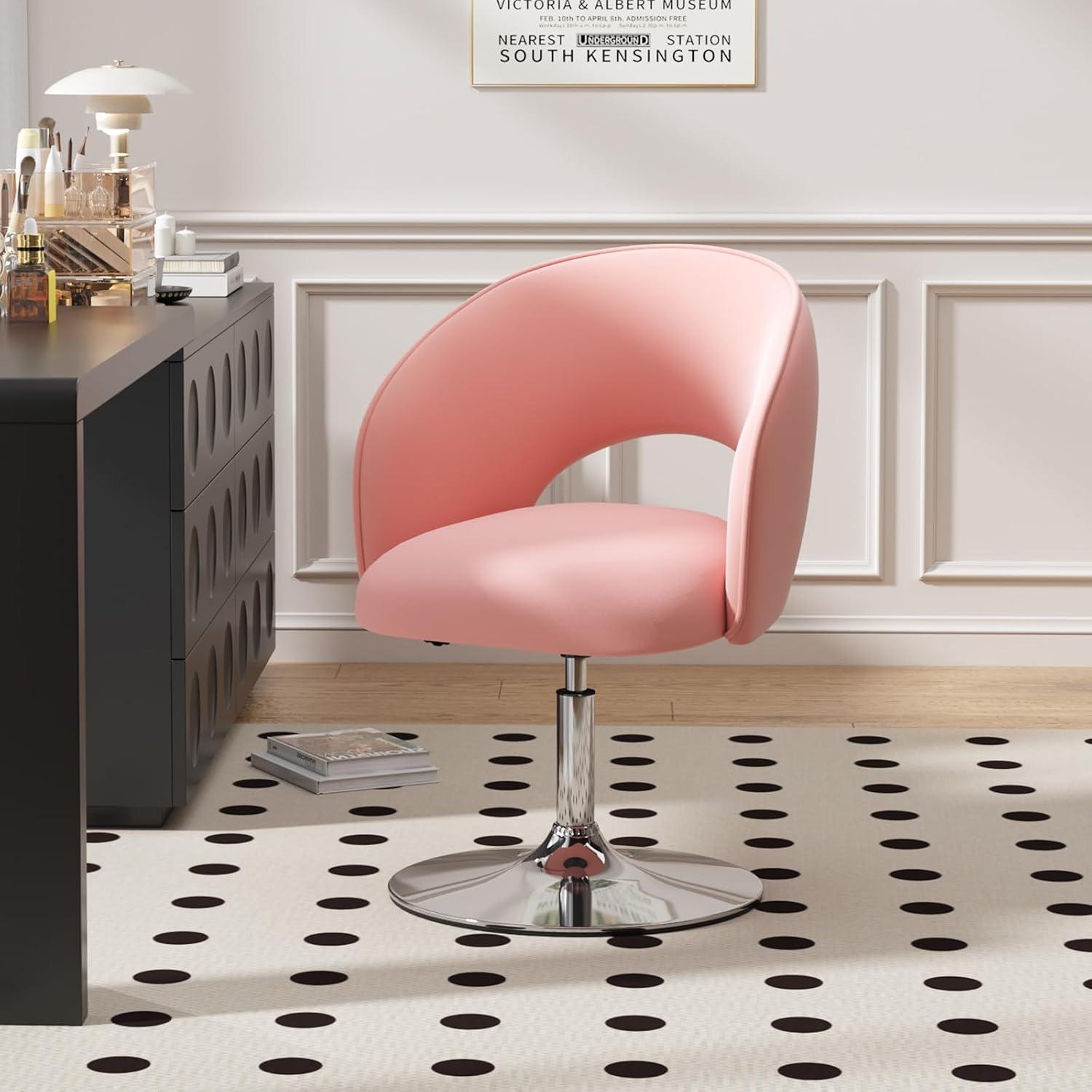 Furniliving Velvet Swivel Chair Upholstered Accent Chair Adjustable Mid-Backrest Leisure Chairs,Pink