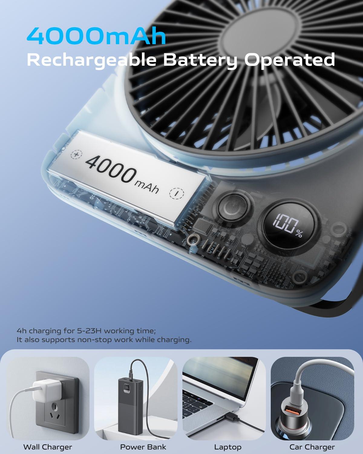 Black Slim Foldable Battery-Powered Desk Fan with USB Charging