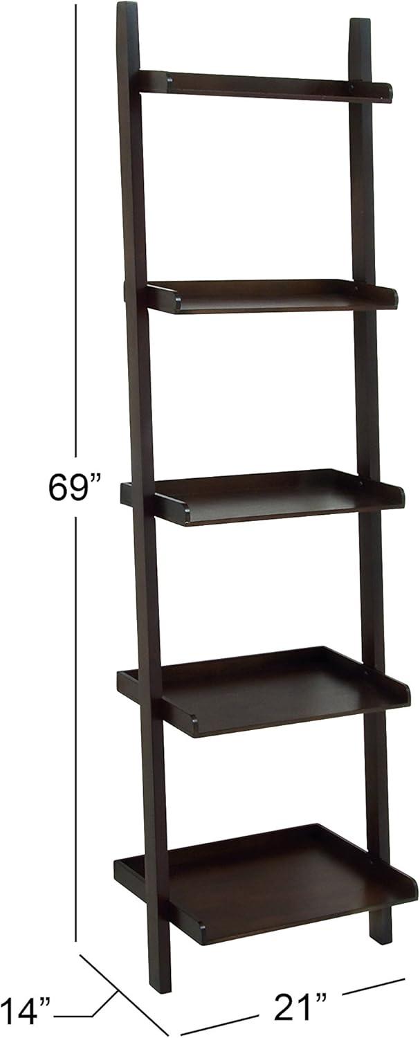 69" Farmhouse Wooden Ladder Shelf Brown - Olivia & May: Traditional Style, 5-Tier Leaning Bookcase, Wood Frame