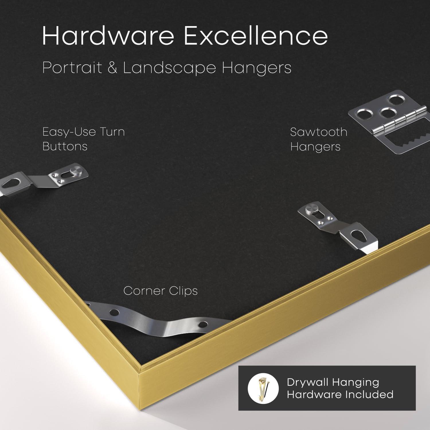 8x10 Frame Gold Picture Frame - Complete Modern Photo Frame Includes UV Acrylic Shatter Guard