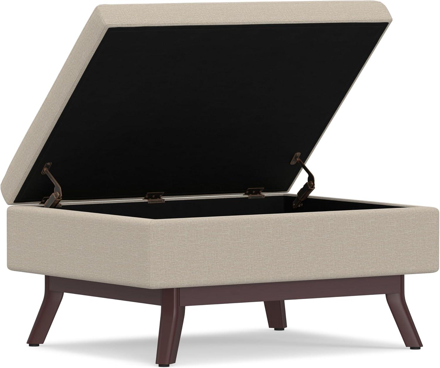 Simpli Home Owen 34"W Upholstered Coffee Table Storage Ottoman with Lift Top and Solid Wood Legs