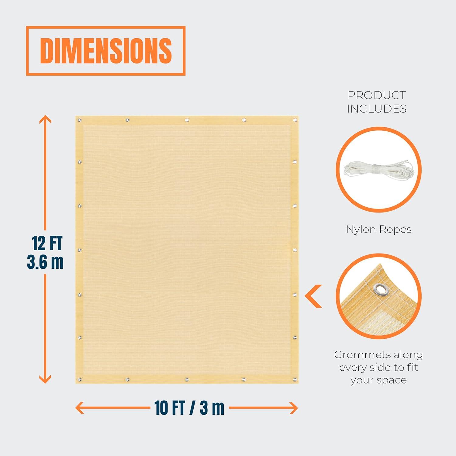 MEKKAPRO Sun Shade Sail 12' x10' - UV Blocking Outdoor Shades for Patio, Porch, Garden, Balcony, Shade Canopy - 12x10 Ft (3.6x3 m) Size, Includes Installation String