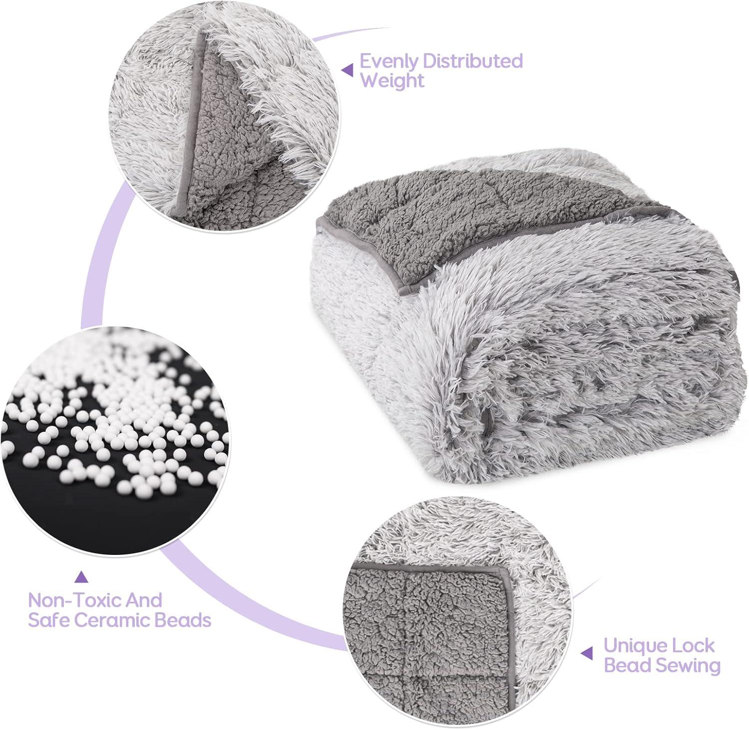 Cottonblue Faux Fur Weighted Blanket 15 lbs, Long Fur Fluffy Weighted Blanket Twin Size for Adults, Cozy Warm Fuzzy Sherpa Reverse Heavy Blanket for Sofa Bed Couch, 48 x 72 Inches, Morandi Grey