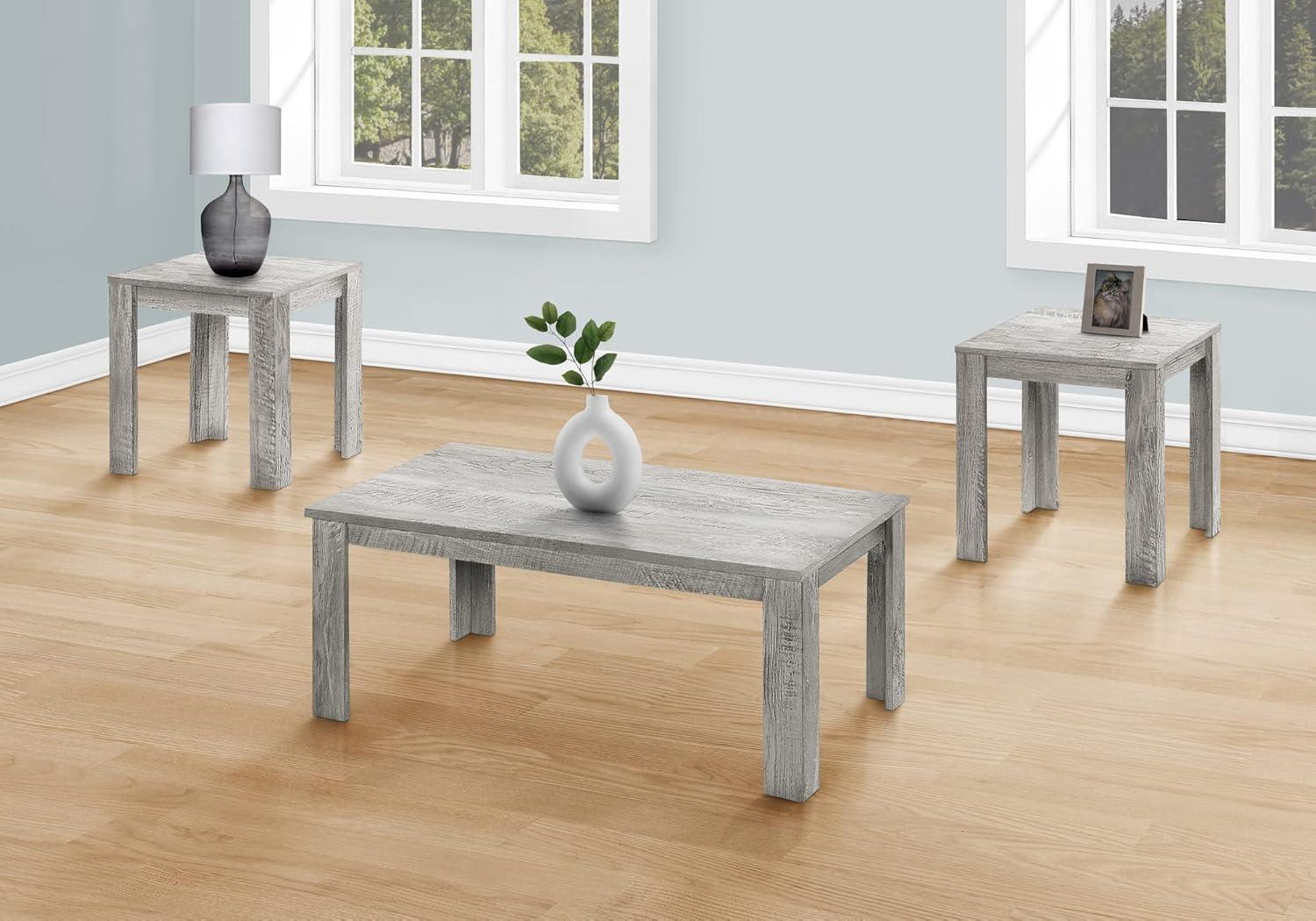 Monarch Specialties Table Set 3Pcs Set Coffee End Side Accent Living Room Laminate Grey Transitional