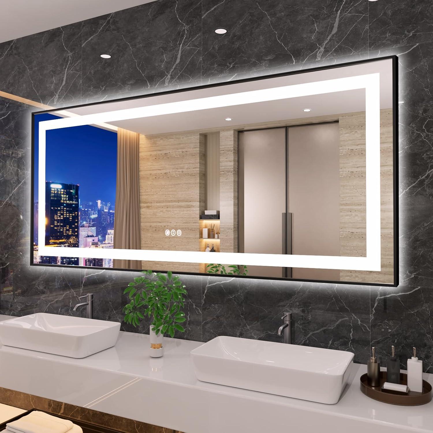 Oversized Matte Black Aluminum Frameless LED Vanity Mirror