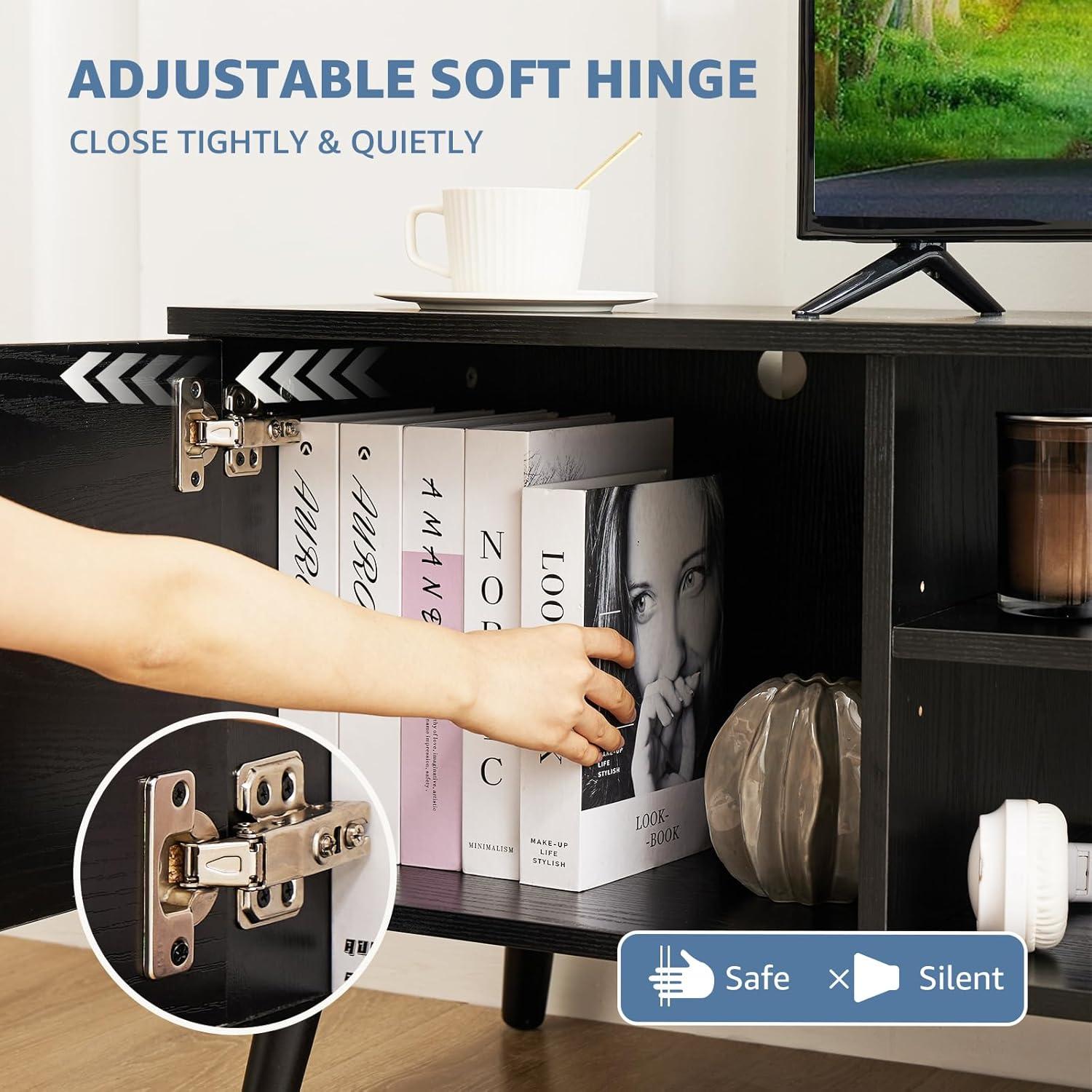 edx Modern TV Stand for 55-60 inch TV, Mid Century Entertainment Centre, Media Console Table with Storage for Living Room, Office, Black