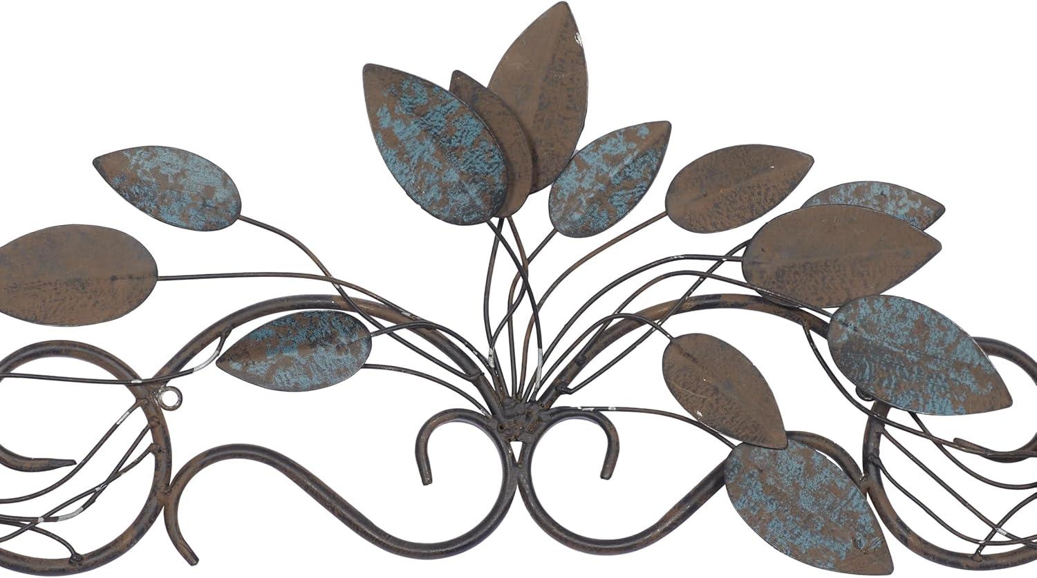 DecMode Blue Metal Scroll Leaf Wall Decor