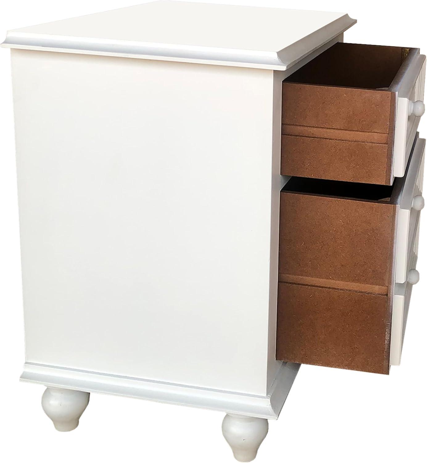 White Wooden 2-Drawer Nightstand with Tapered Legs