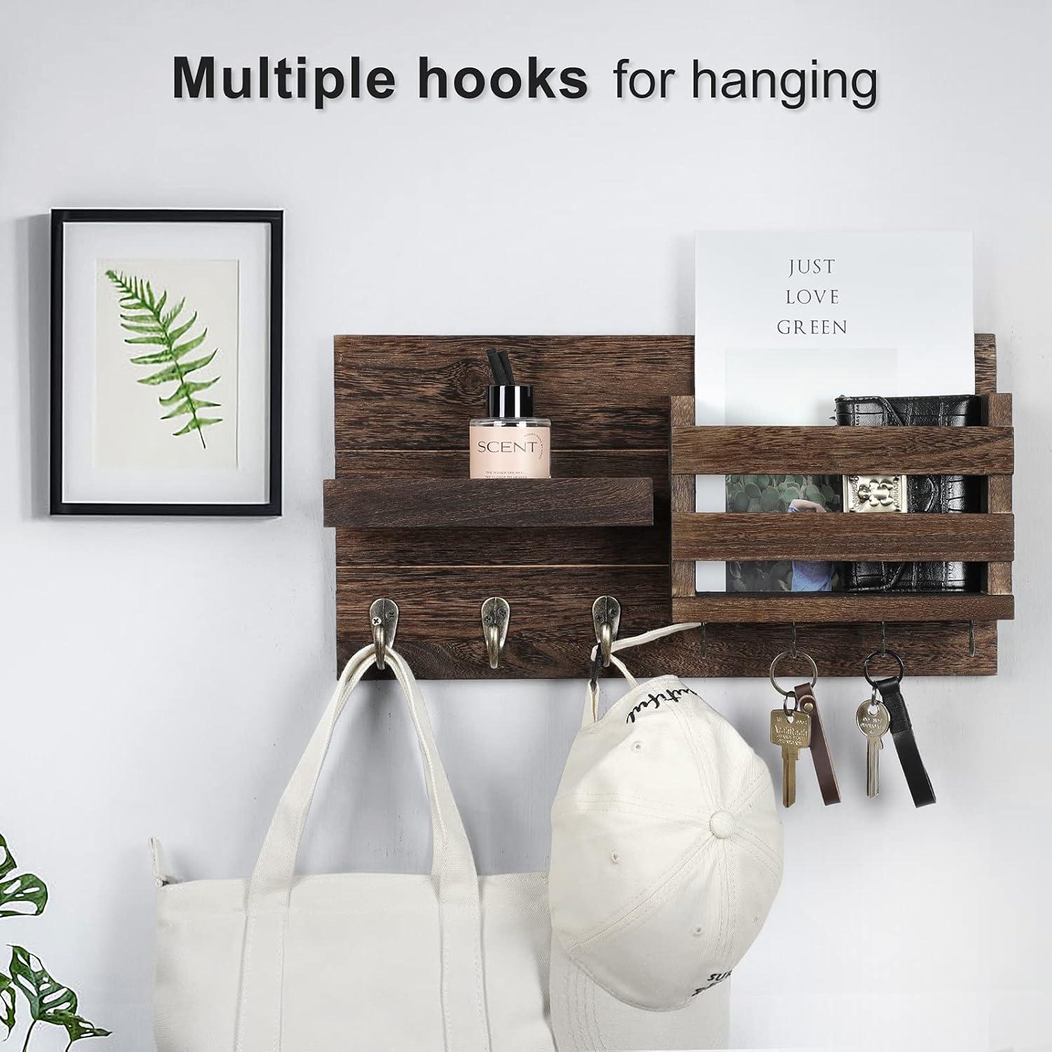 1pc Rustic Wooden Wall Mounted Key Rack With Shelf And Hooks - Mail Organizer And Key Holder For Entryway, Kitchen, Farmhouse Decor, Living Room, Wall Key Hooks