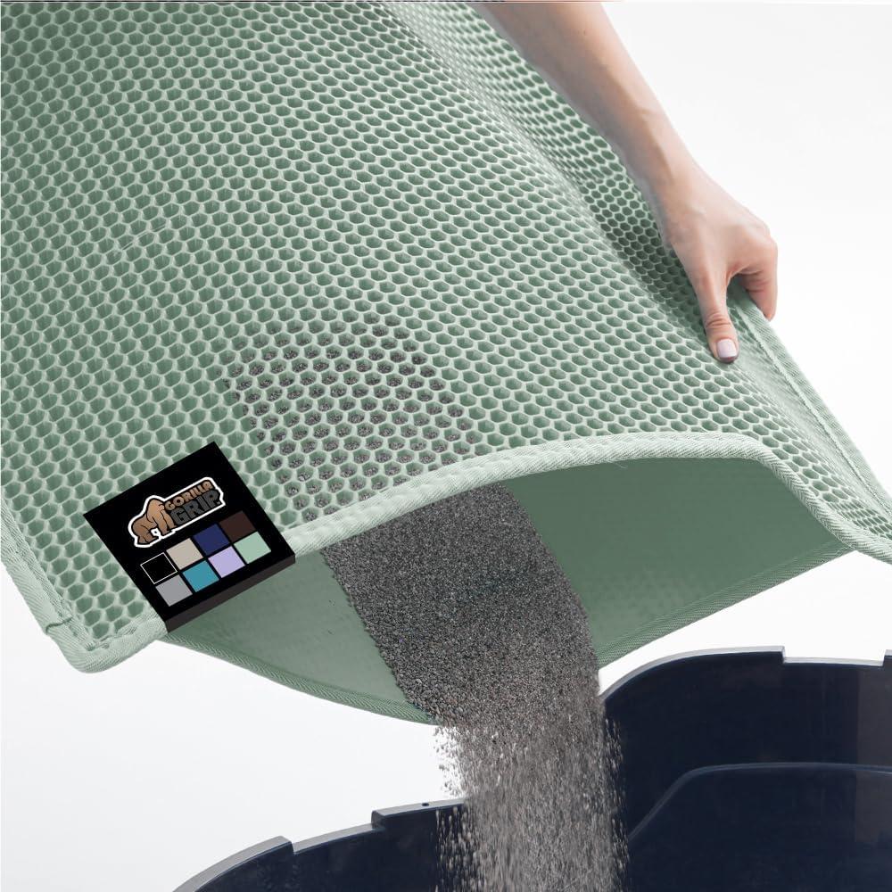 GORILLA GRIP Waterproof Cat Litter Mat, Easy to Clean Honeycomb Waste Trapping Mats, 24x15 Sage