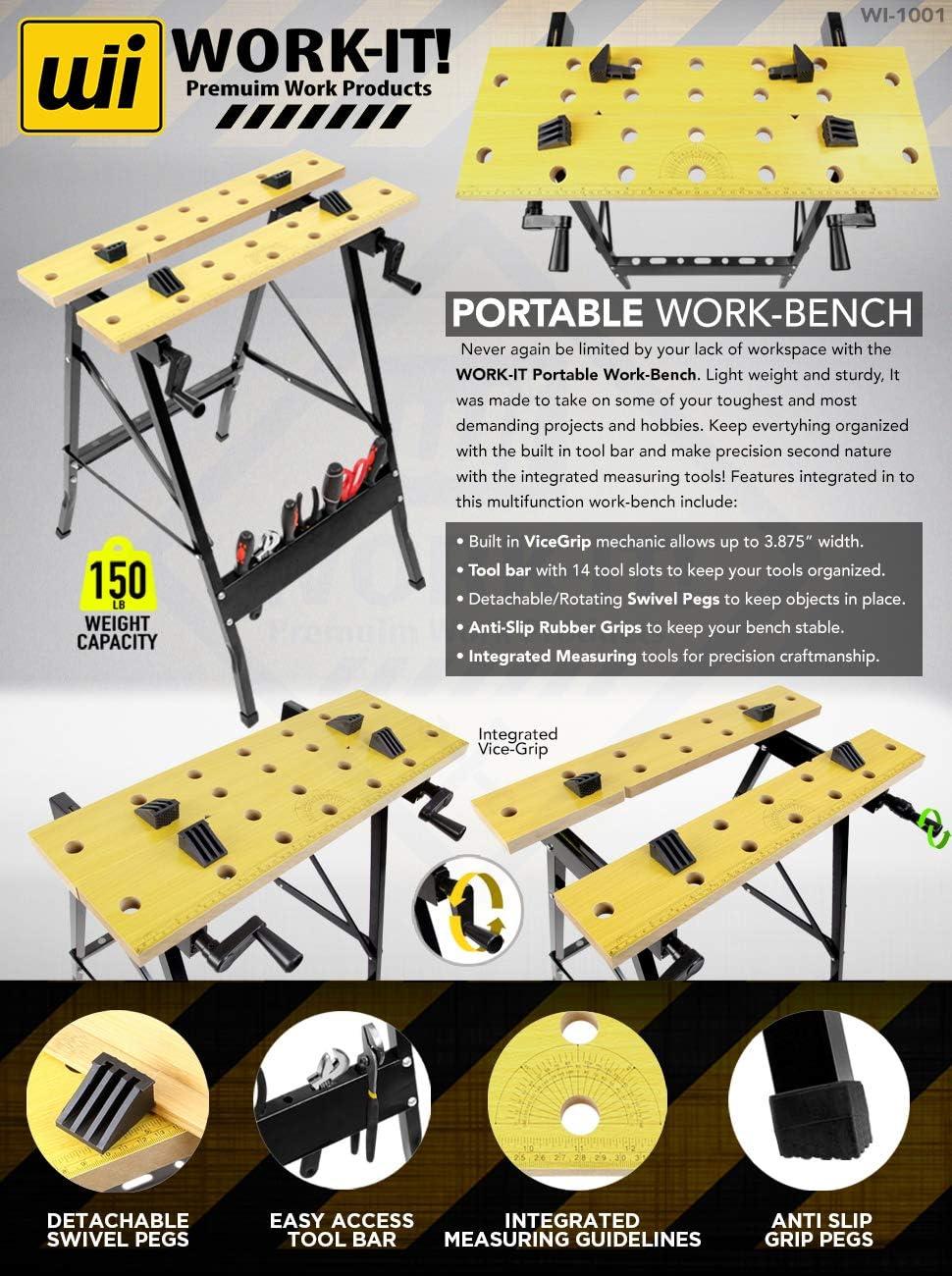 Portable Workbench, Folding Carpenter Saw Table with Adjustable Clamps - Easy to Transport with Heavy-Duty Steel Frame, 150 Lbs Capacity