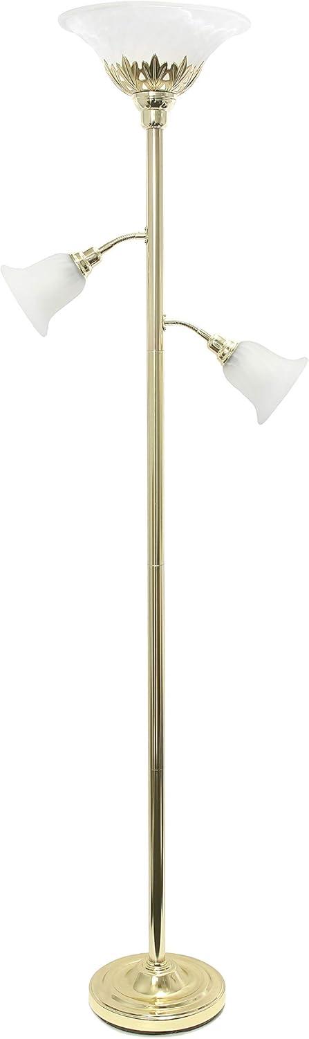 Elegant Gold Iron Floor Lamp with Scalloped Glass Shades