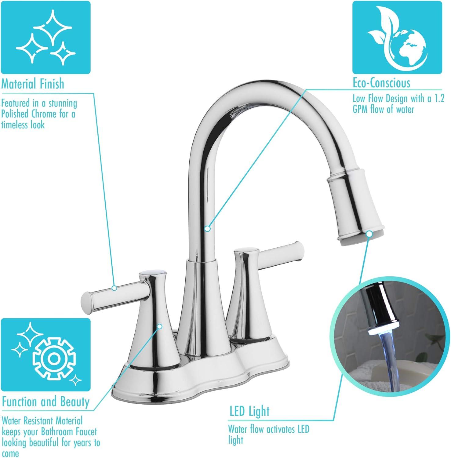 Aqua Vista Chrome LED Light Bathroom Sink Faucet