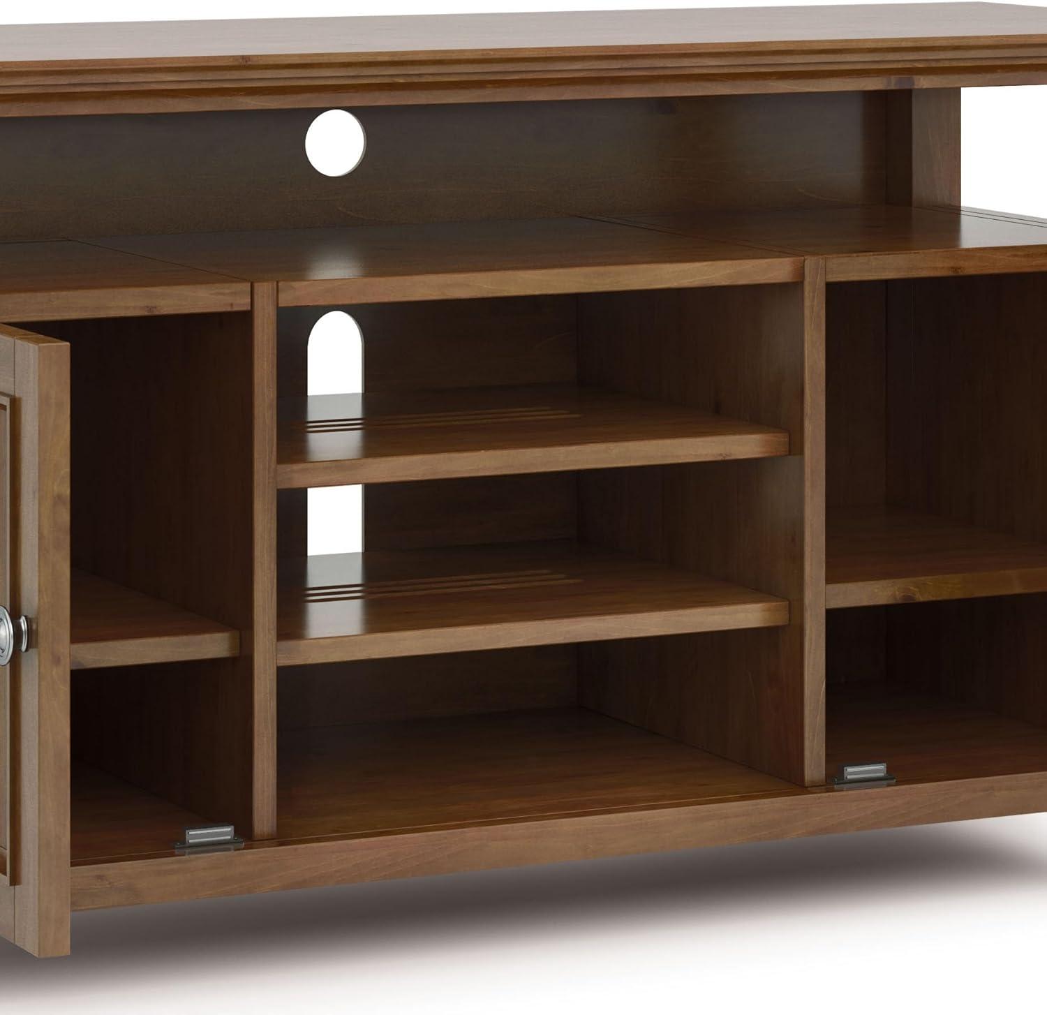 Simpli Home Amherst Wood TV Media Stand in Saddle Brown