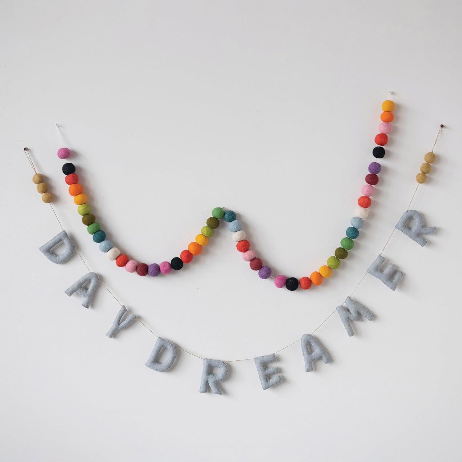 Creative Co-Op Wool Felt Ball Garland, Multi Color