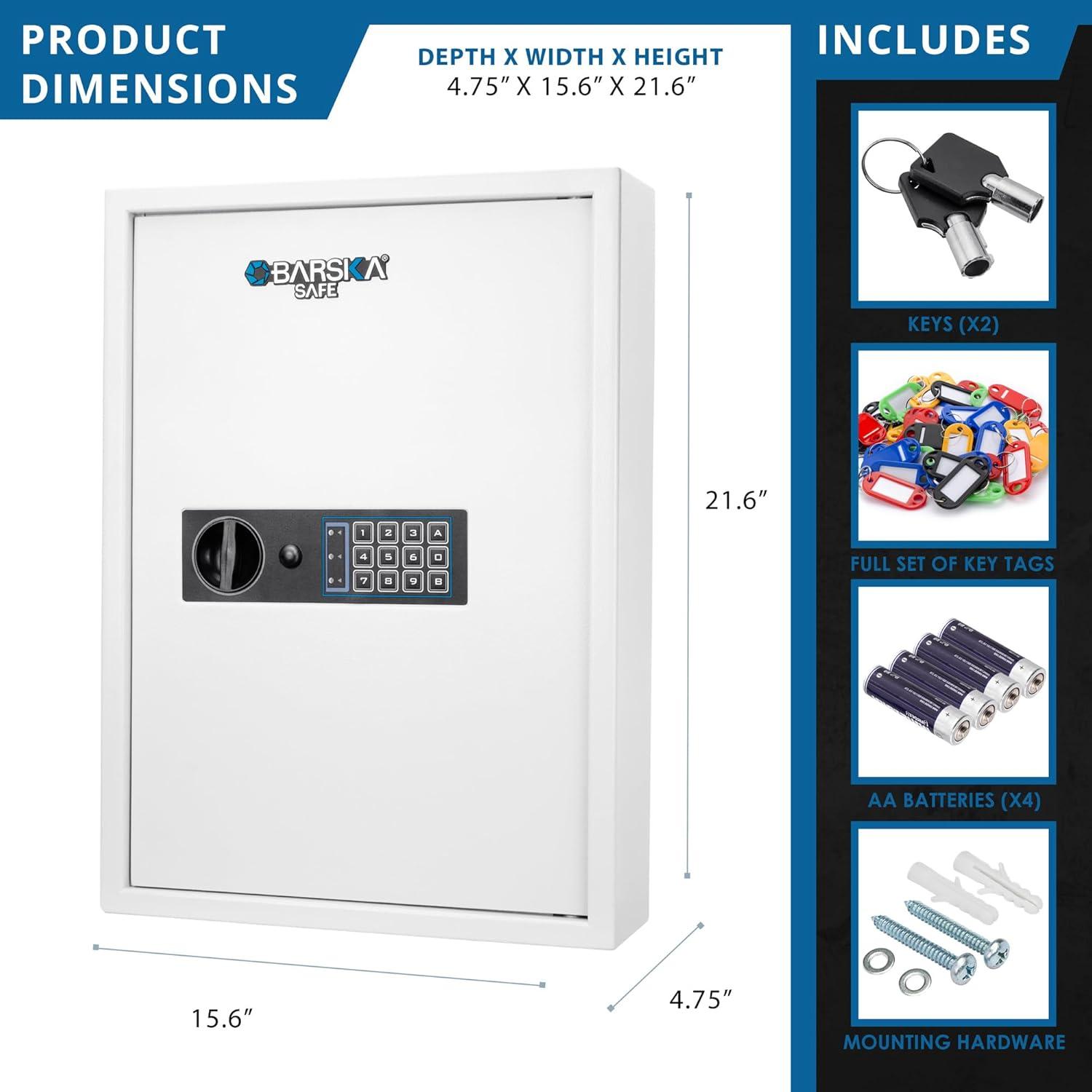 White Steel Digital Keypad Wall Safe with 100 Key Capacity