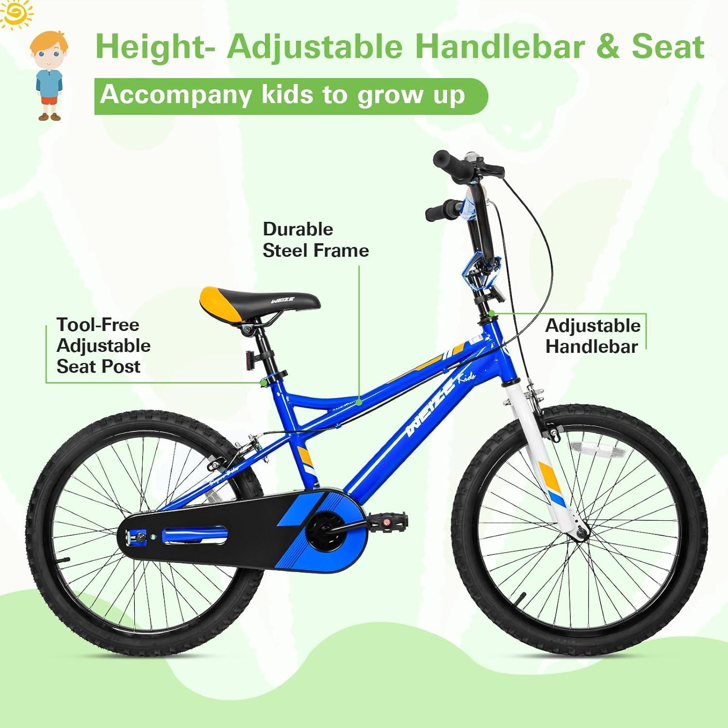 Kids Bike, 20 Inch Children Bicycle for Boys Girls Ages 6-12 Years Old, Rider Height 48-62 Inch, Coaster Brake (Blue)