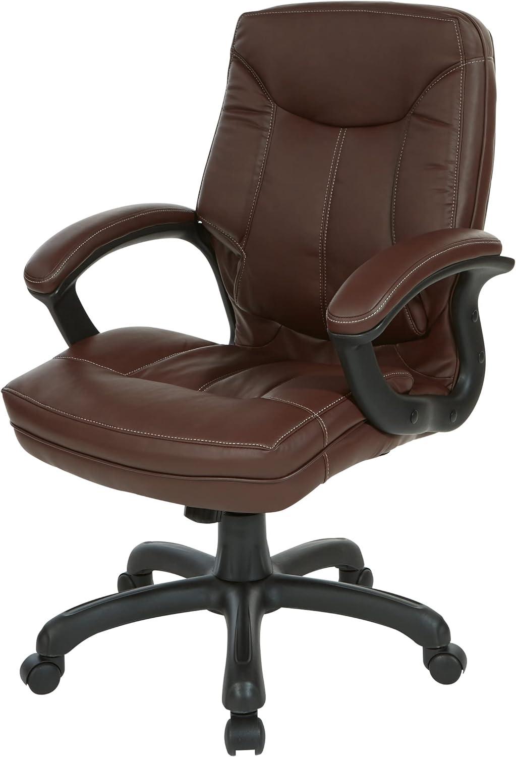 Executive Mid Back Chocolate Faux Leather Chair with Contrast Stitching