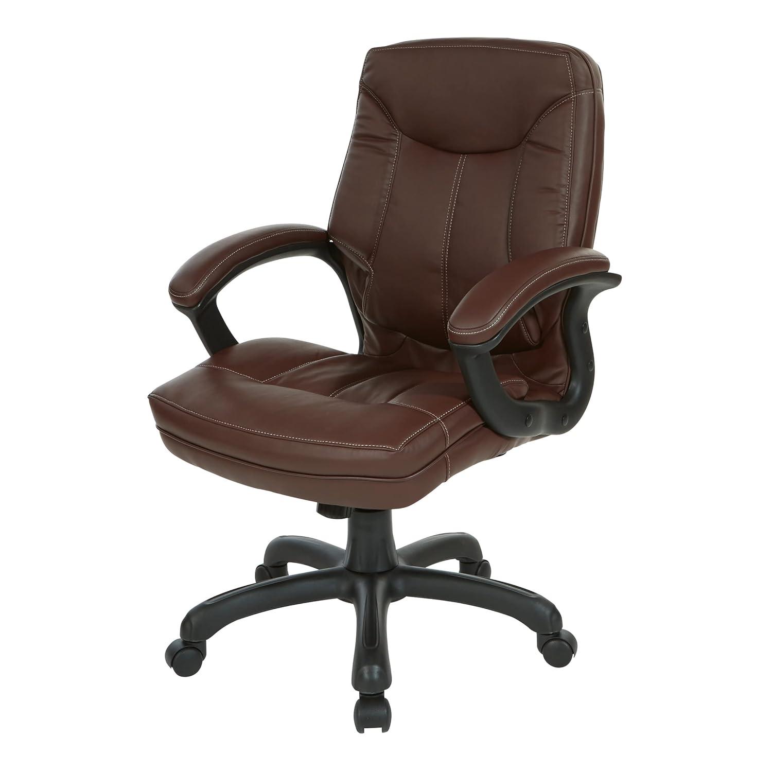 Executive Mid Back Chocolate Faux Leather Chair with Contrast Stitching