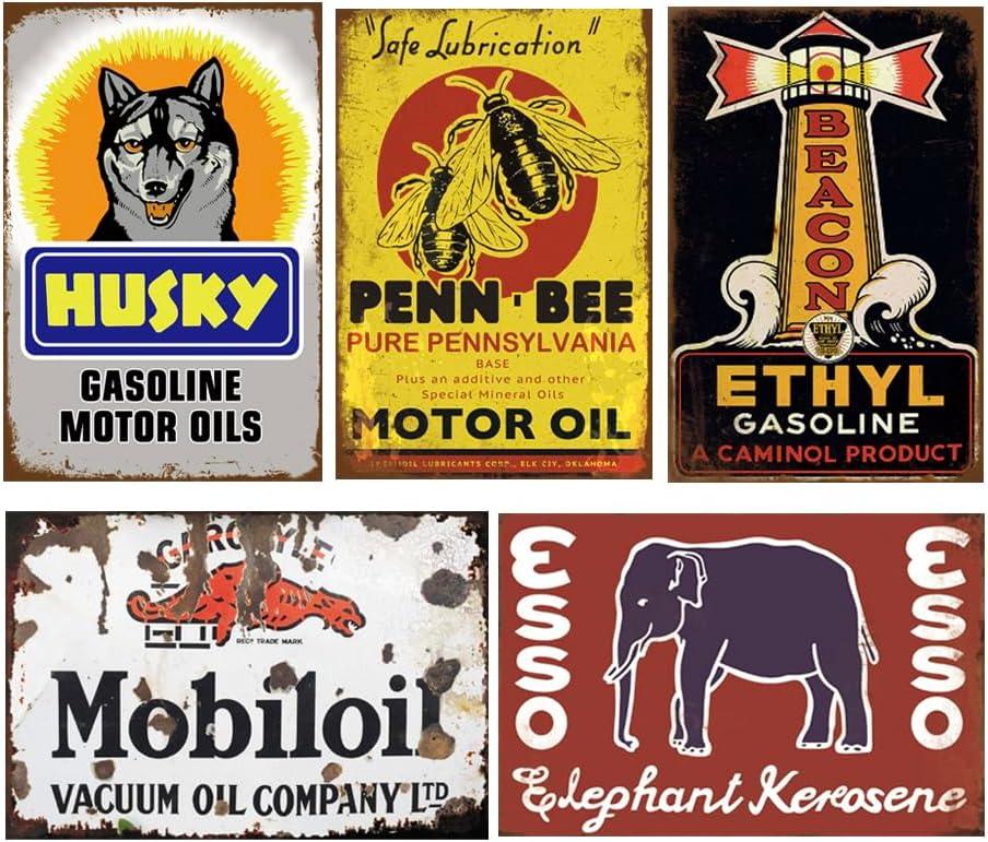 Reproduced Vintage Tin Sign Pack, Gas Oil Retro Advert Antique Metal Signs for Garage Man Cave Bar Kitchen, Nostalgic Car Decor, 8x12 Inch (35 Pieces A)